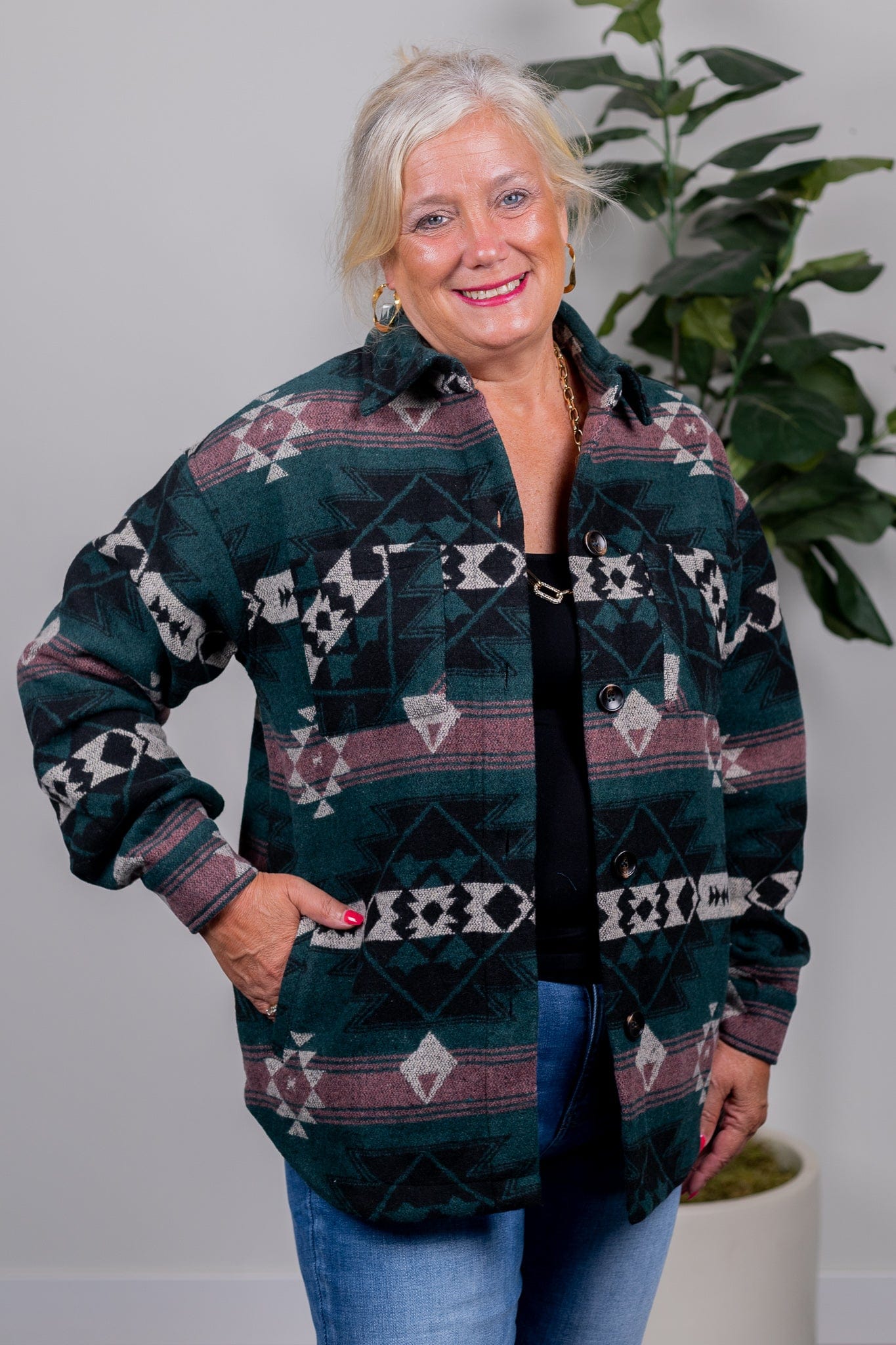 Hunter Green Button Down Shacket