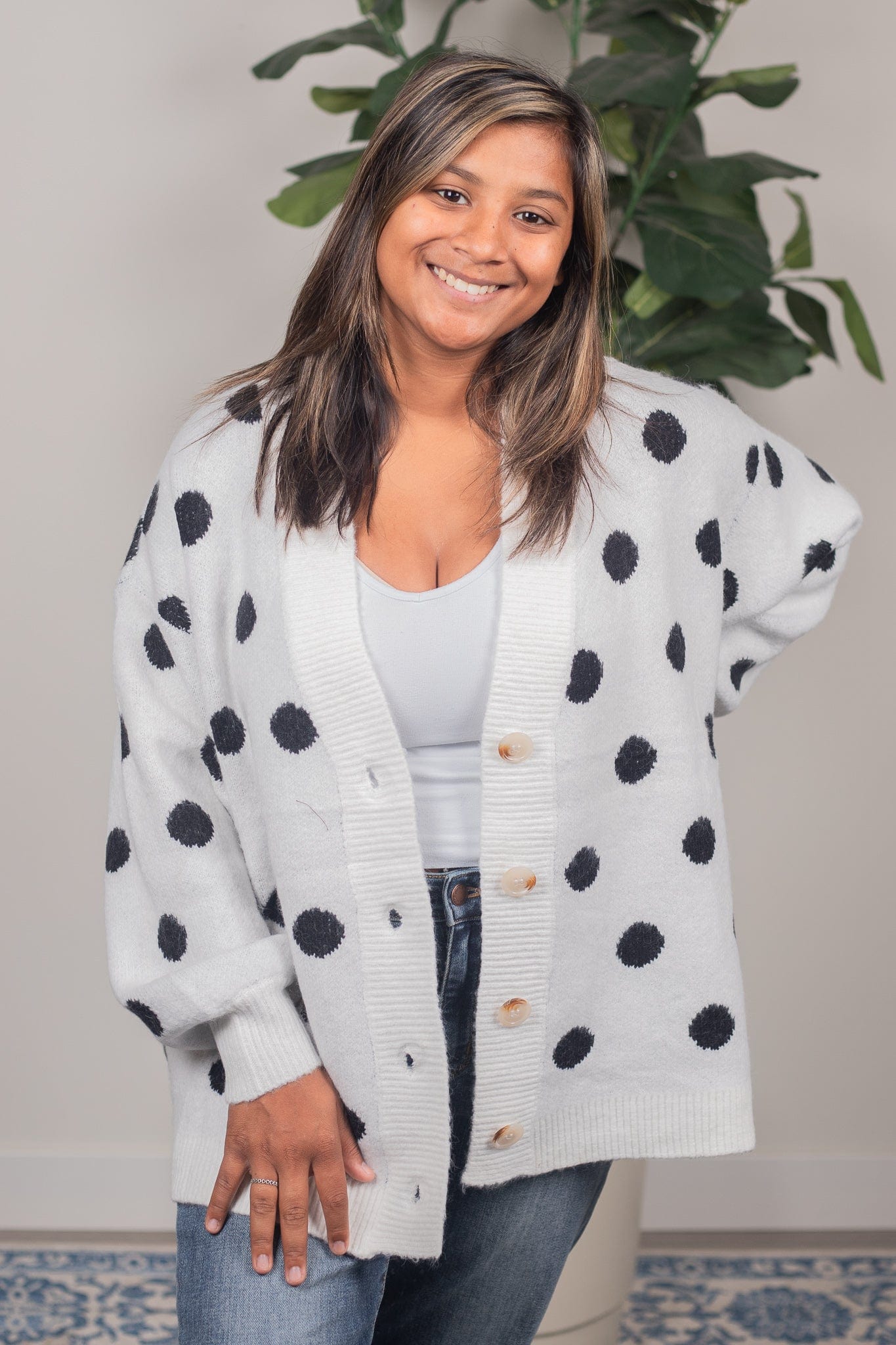 Polka Dot Button Down Cardigan