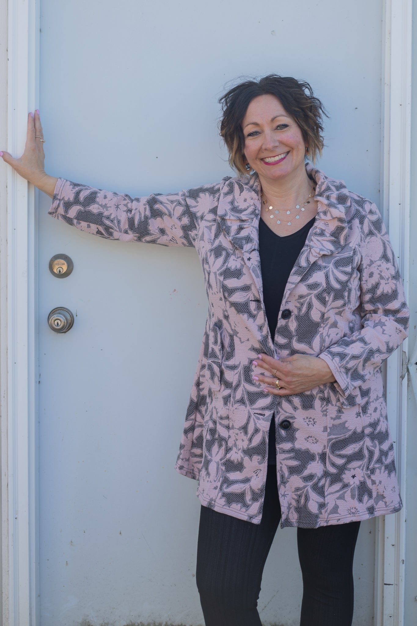 pink floral jacket
