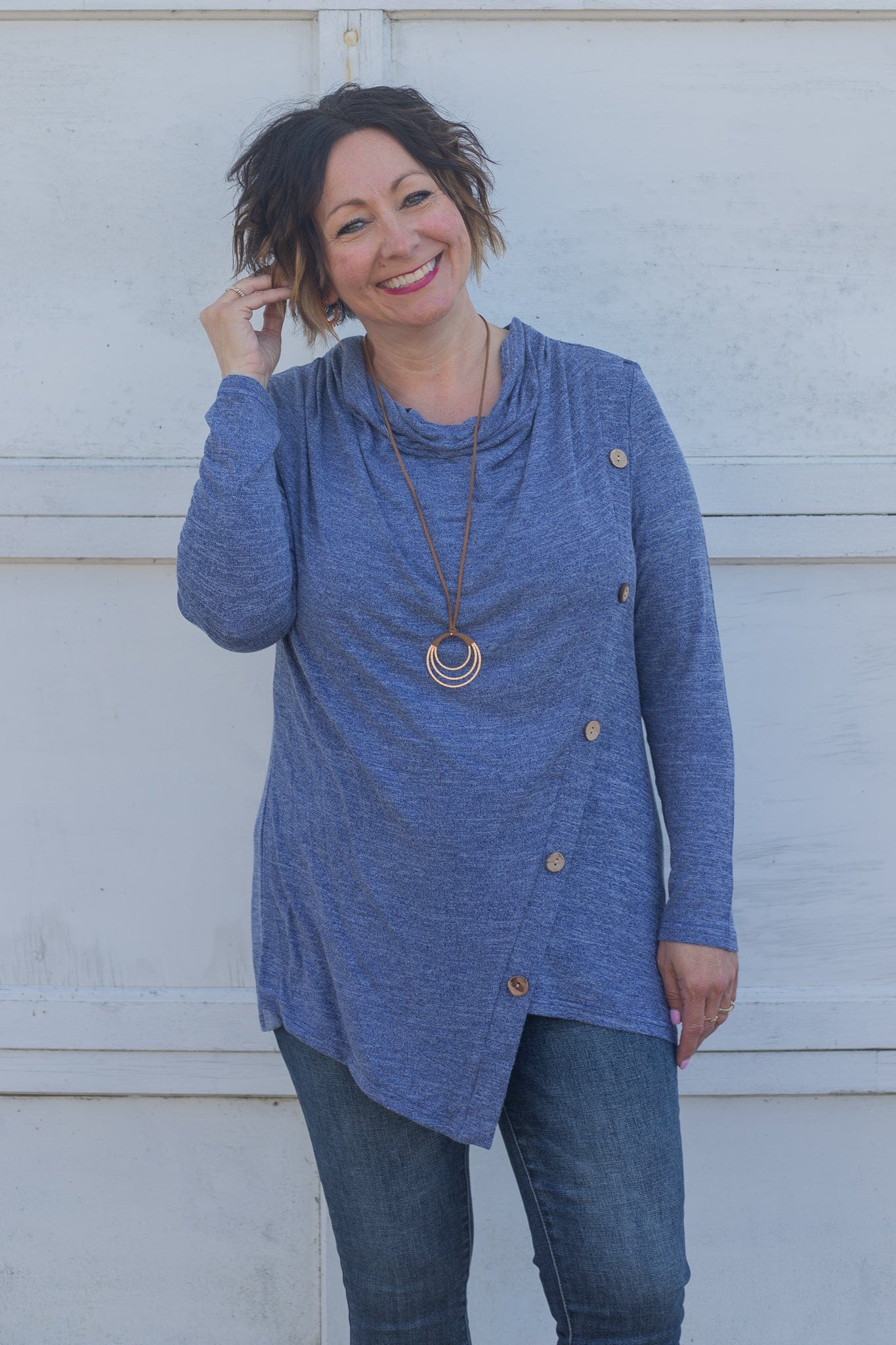 blue long sleeve top