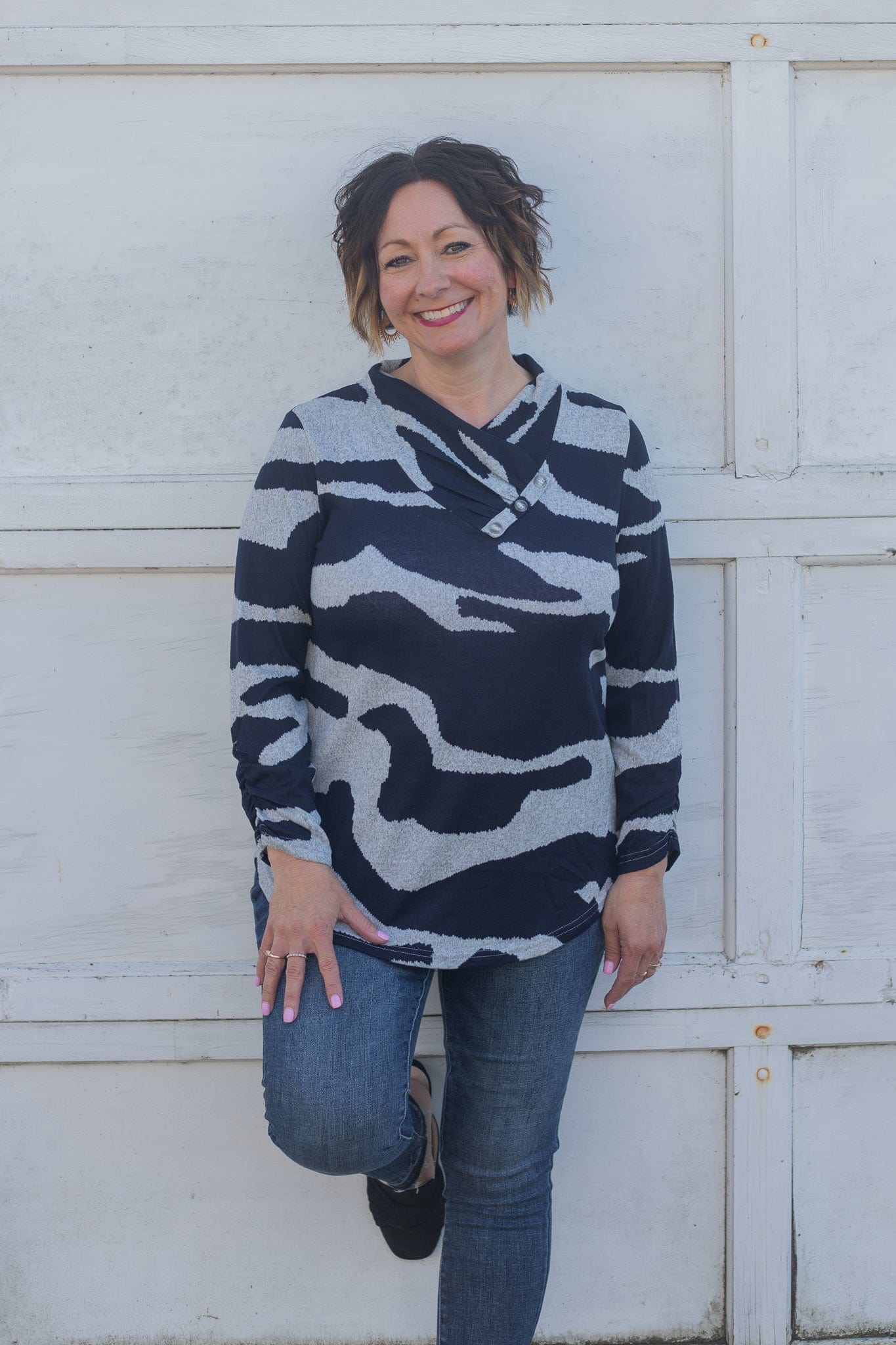 navy and grey long sleeve