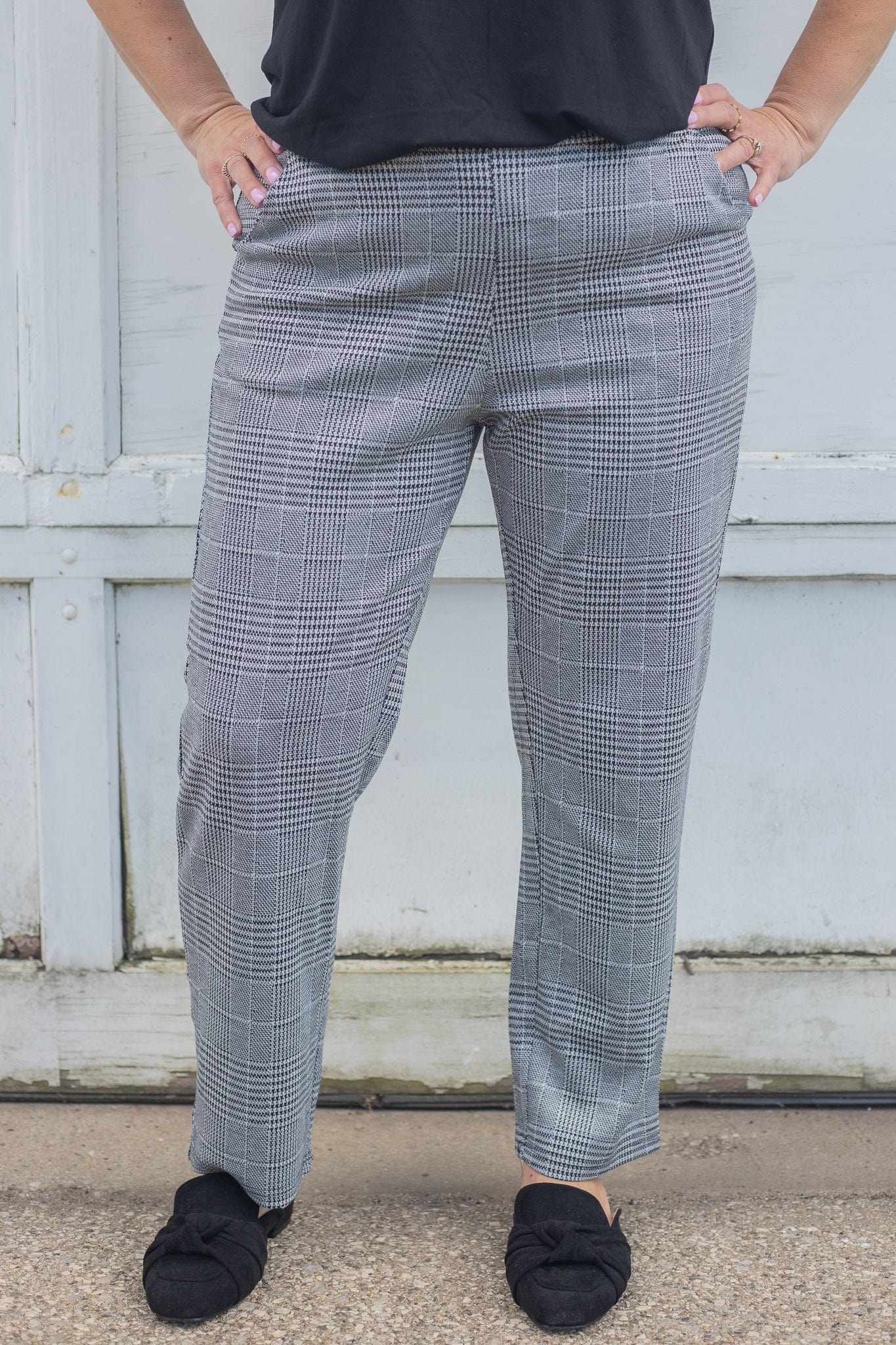 black plaid pants