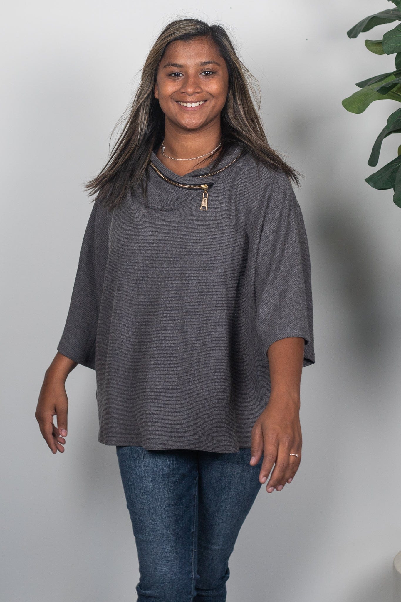 Grey Zipper Dolman Top