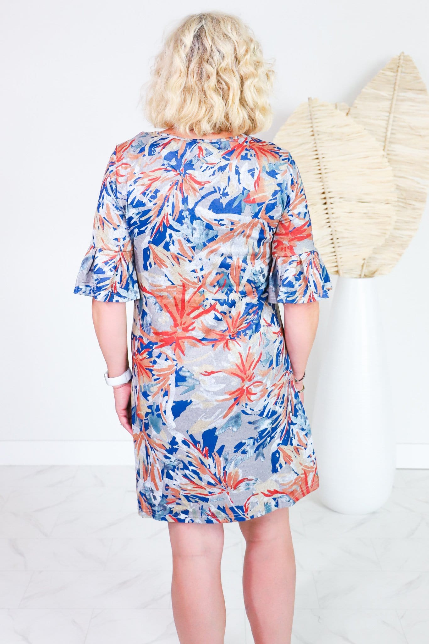 Navy & Rust Floral Audrey Ruffle Dress