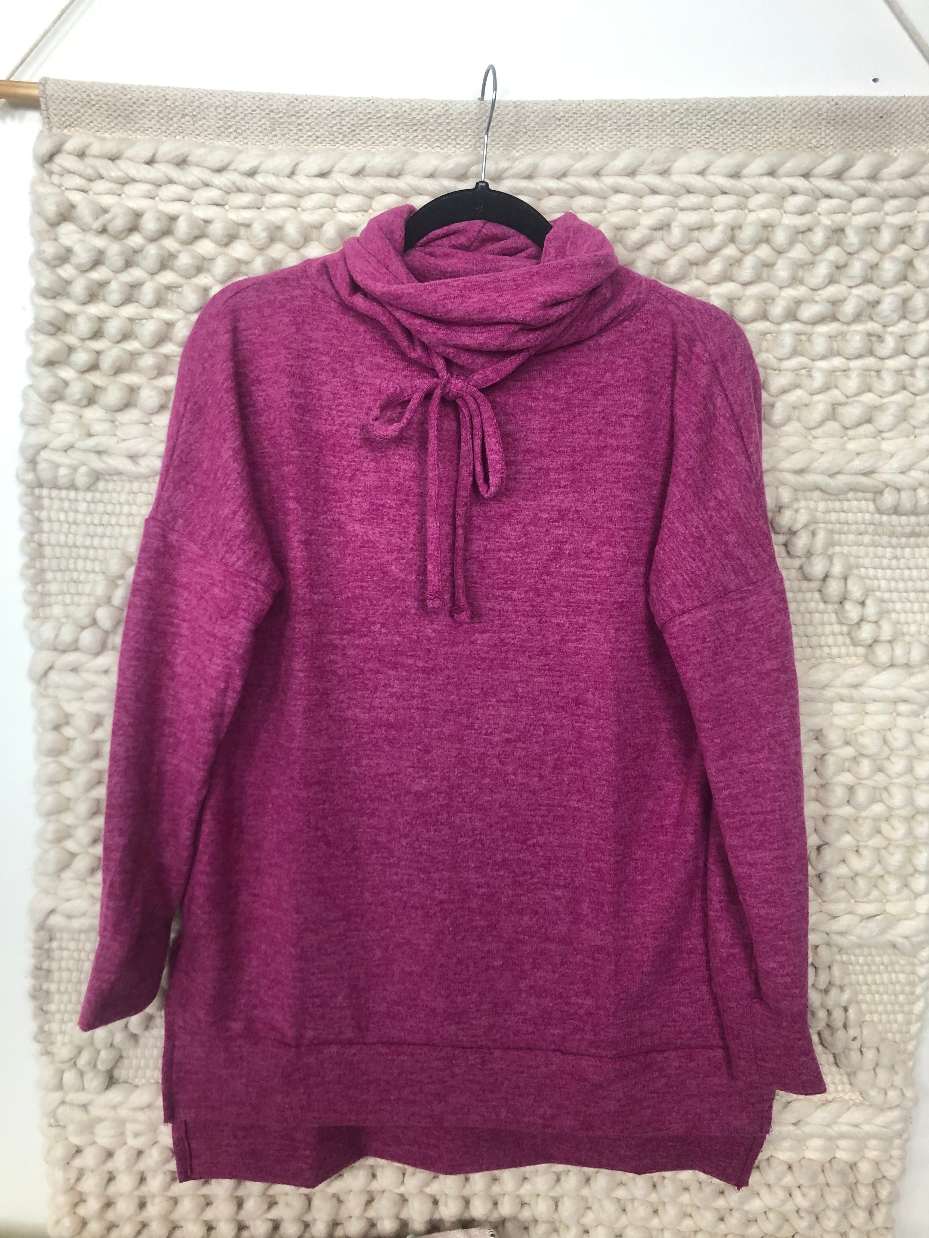 Magenta Brushed Cowl Neck Tunic Sweater