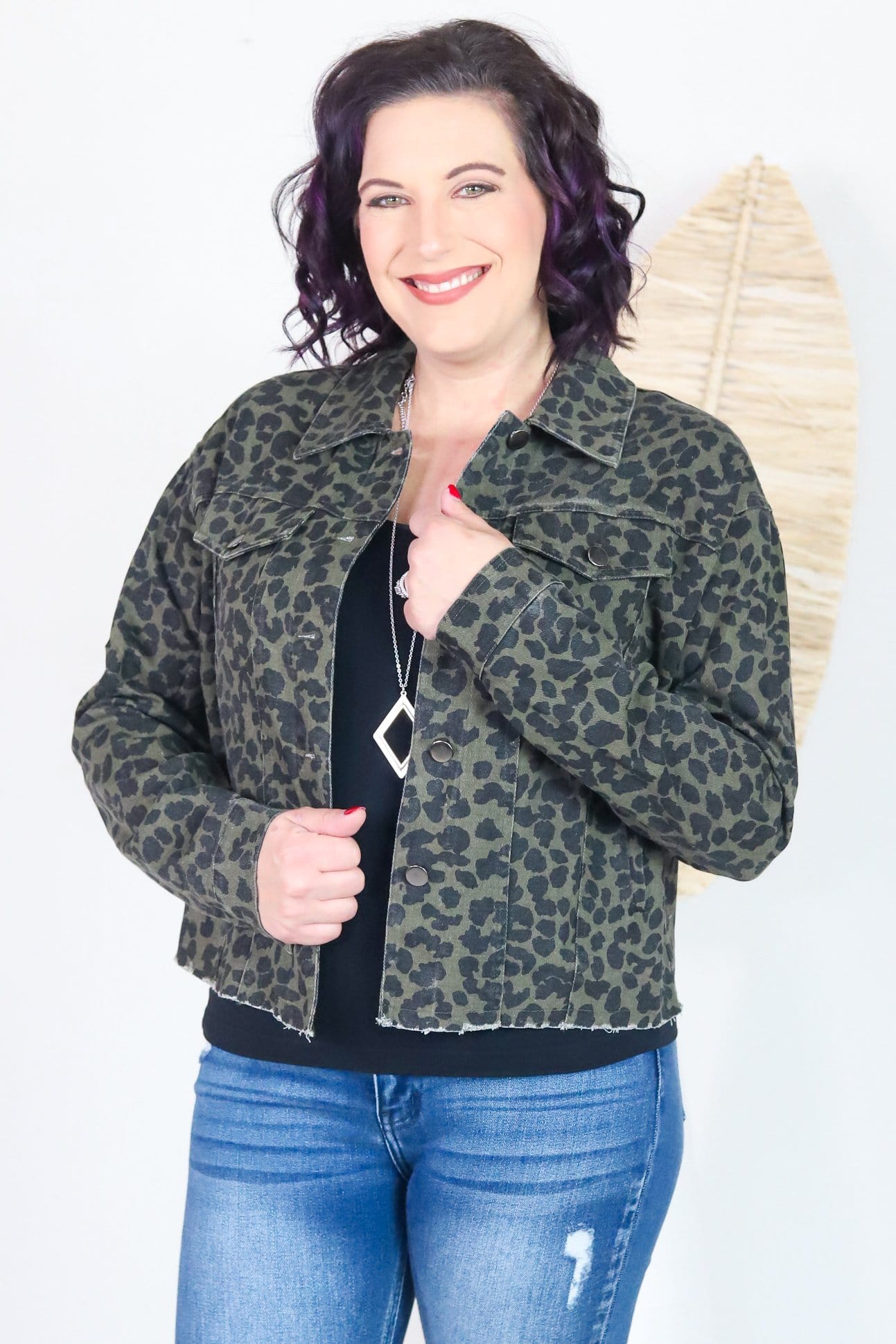 Leopard Stretch Denim Jacket