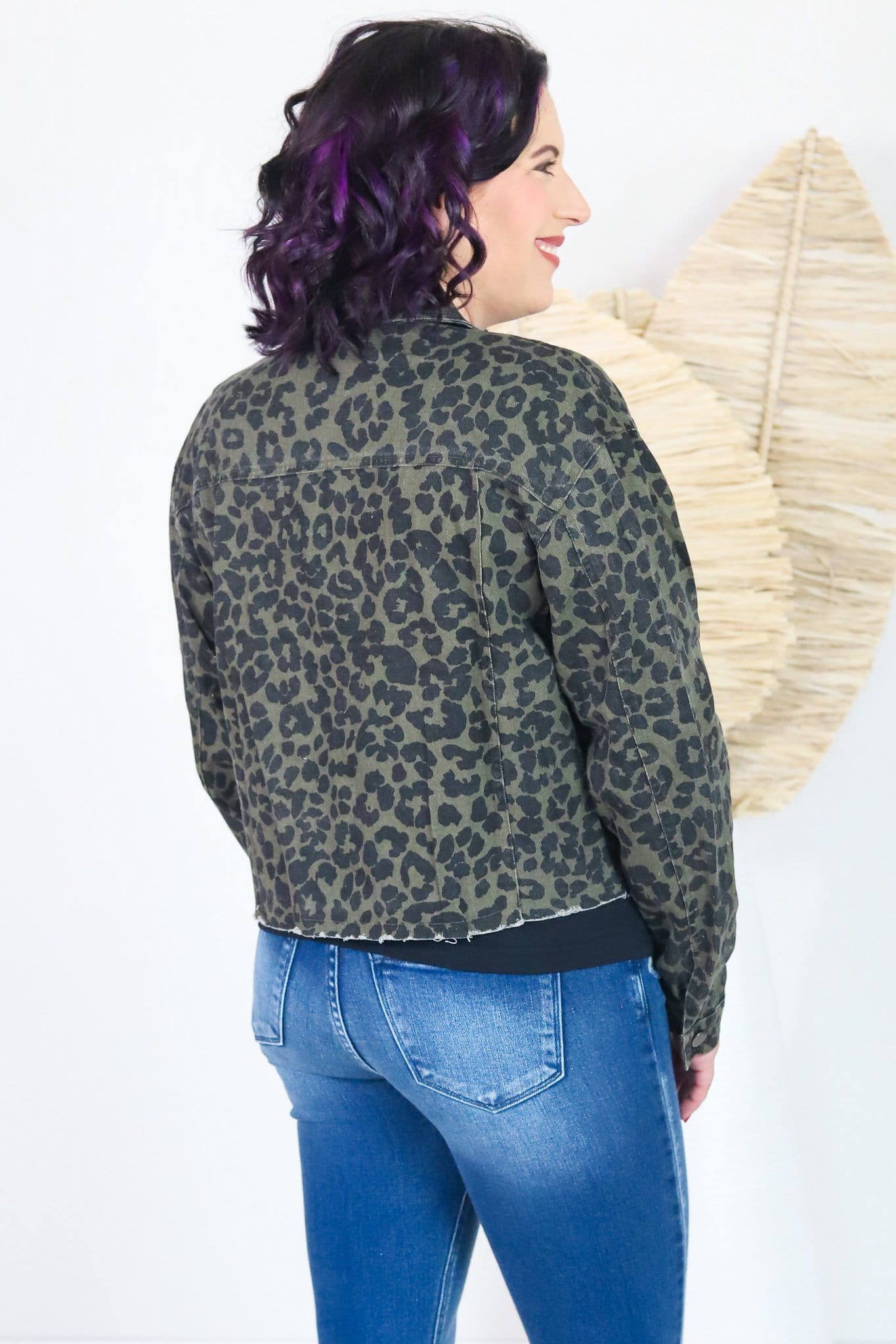 Leopard Stretch Denim Jacket