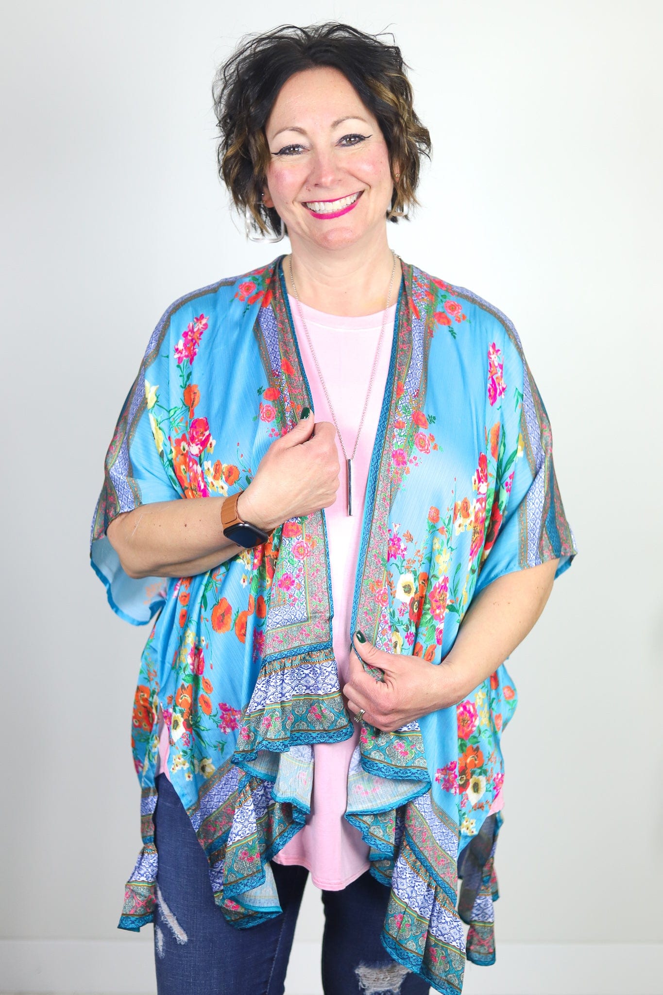 Blue Mediterranean Floral Kimono