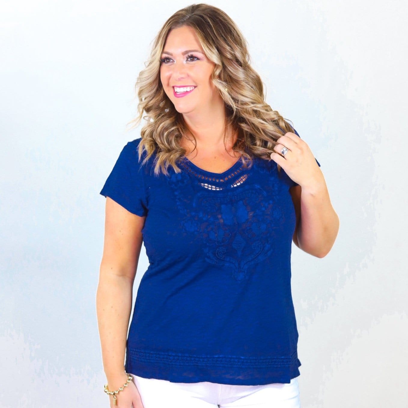 Solid Embroidered Print Top
