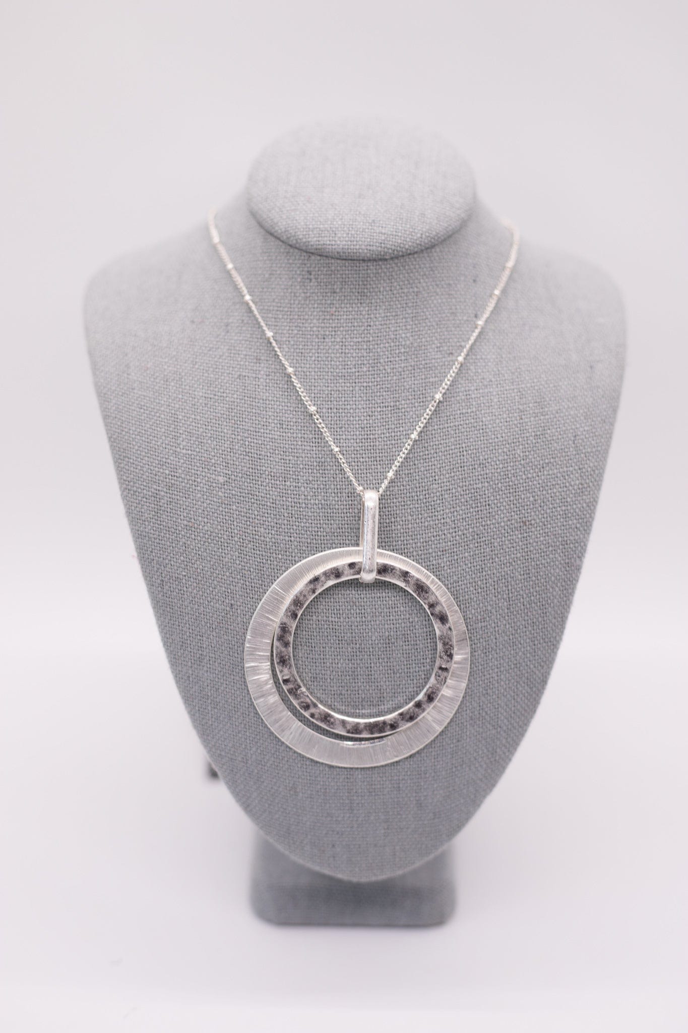 Silver Textured Circle Pendant Necklace