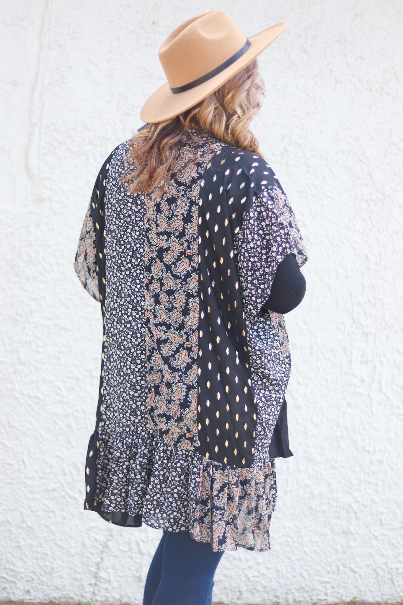 Sheer Multi Print Ruffle Hem Kimono