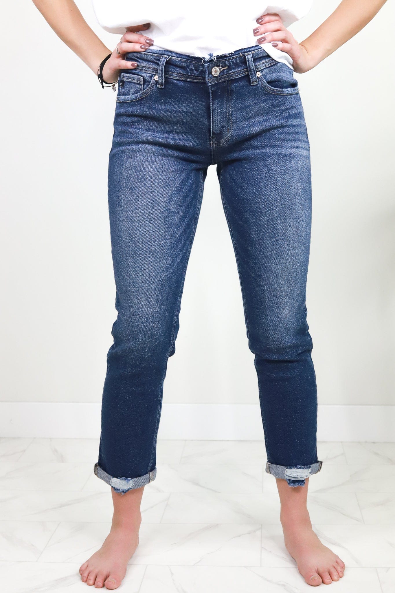 Dark Wash Mid Rise Boyfriend Jean