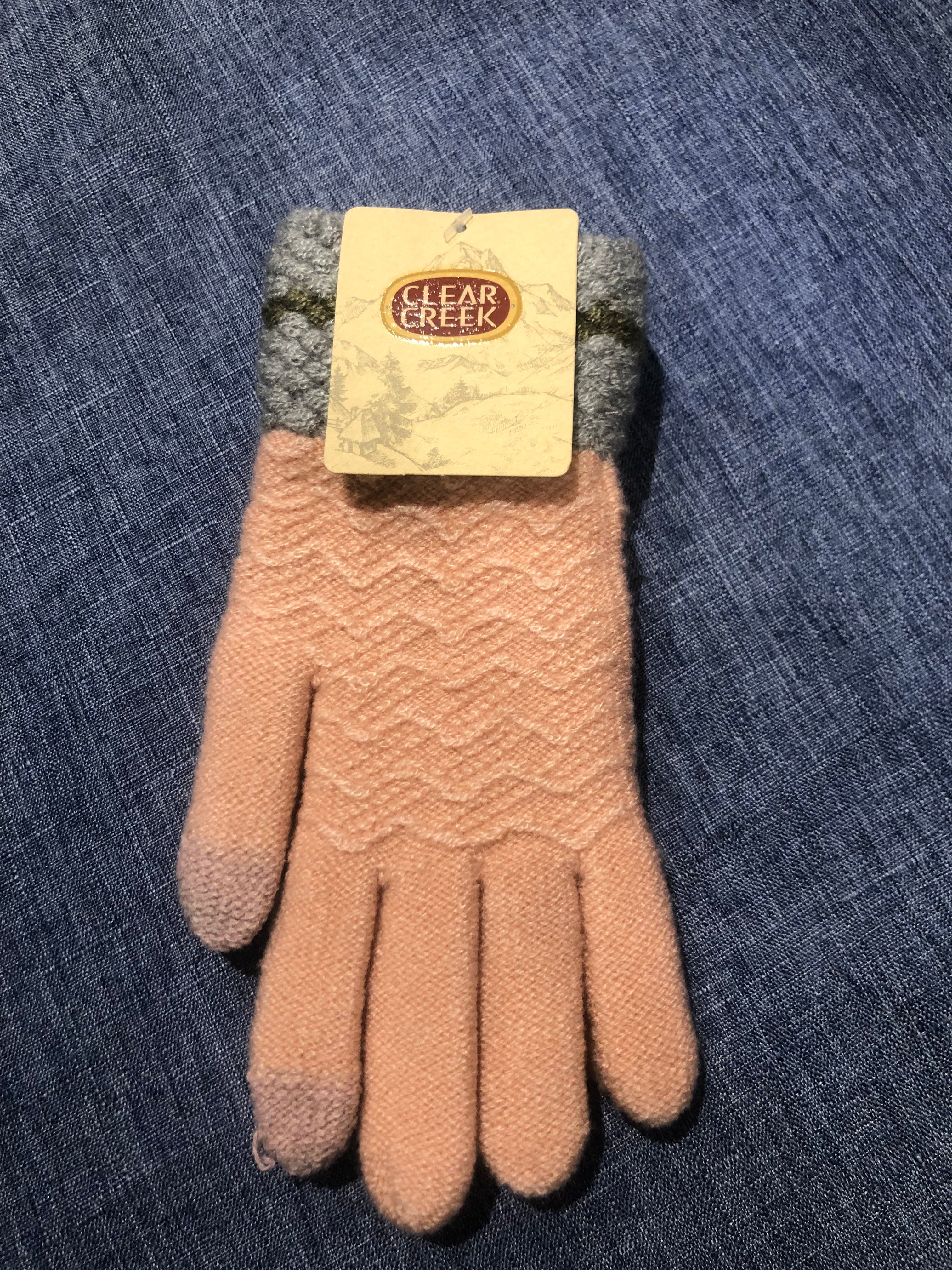 Pink Gray Cuff Fashion Texting Glove