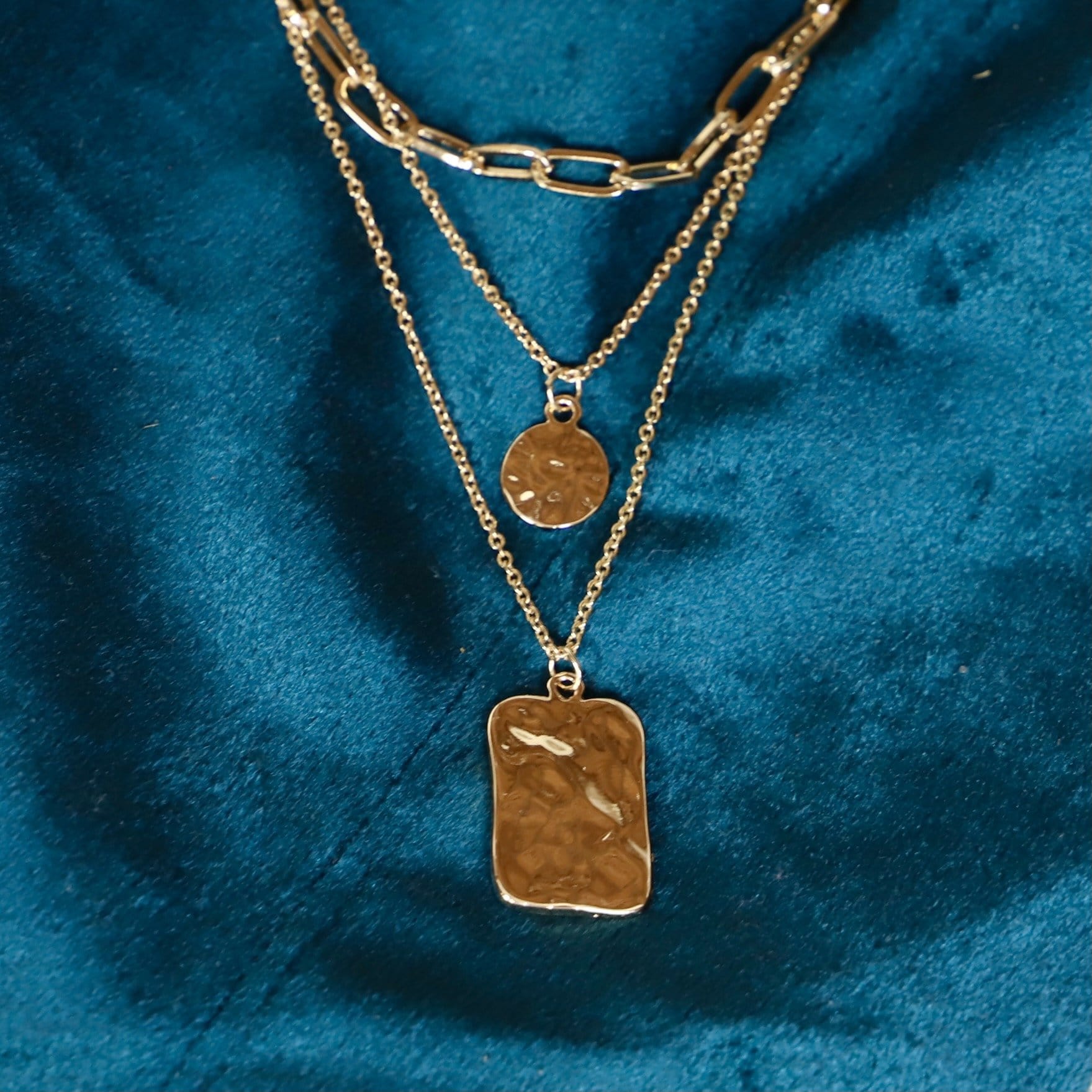 Gold Plated Hammered Triple Layer Necklace