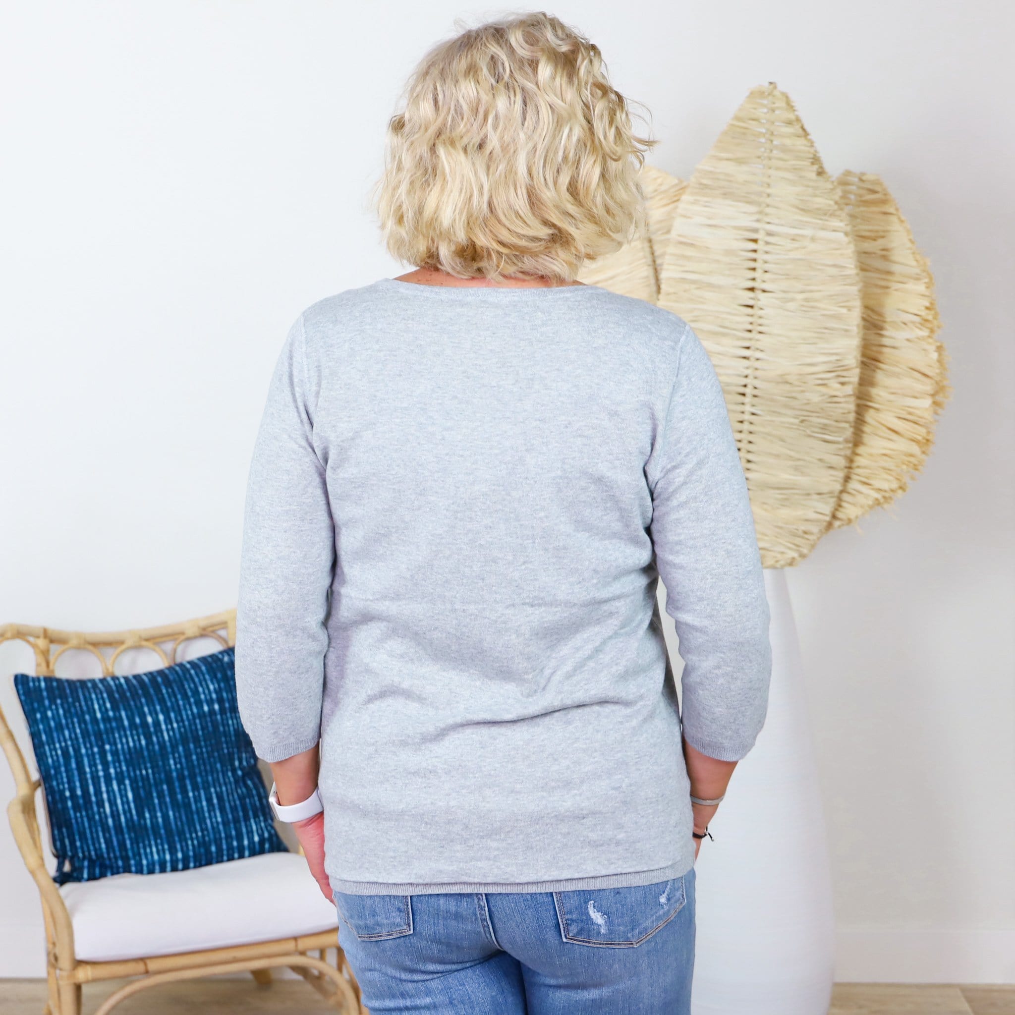 Grey Lemon Palm Reverse Sweater