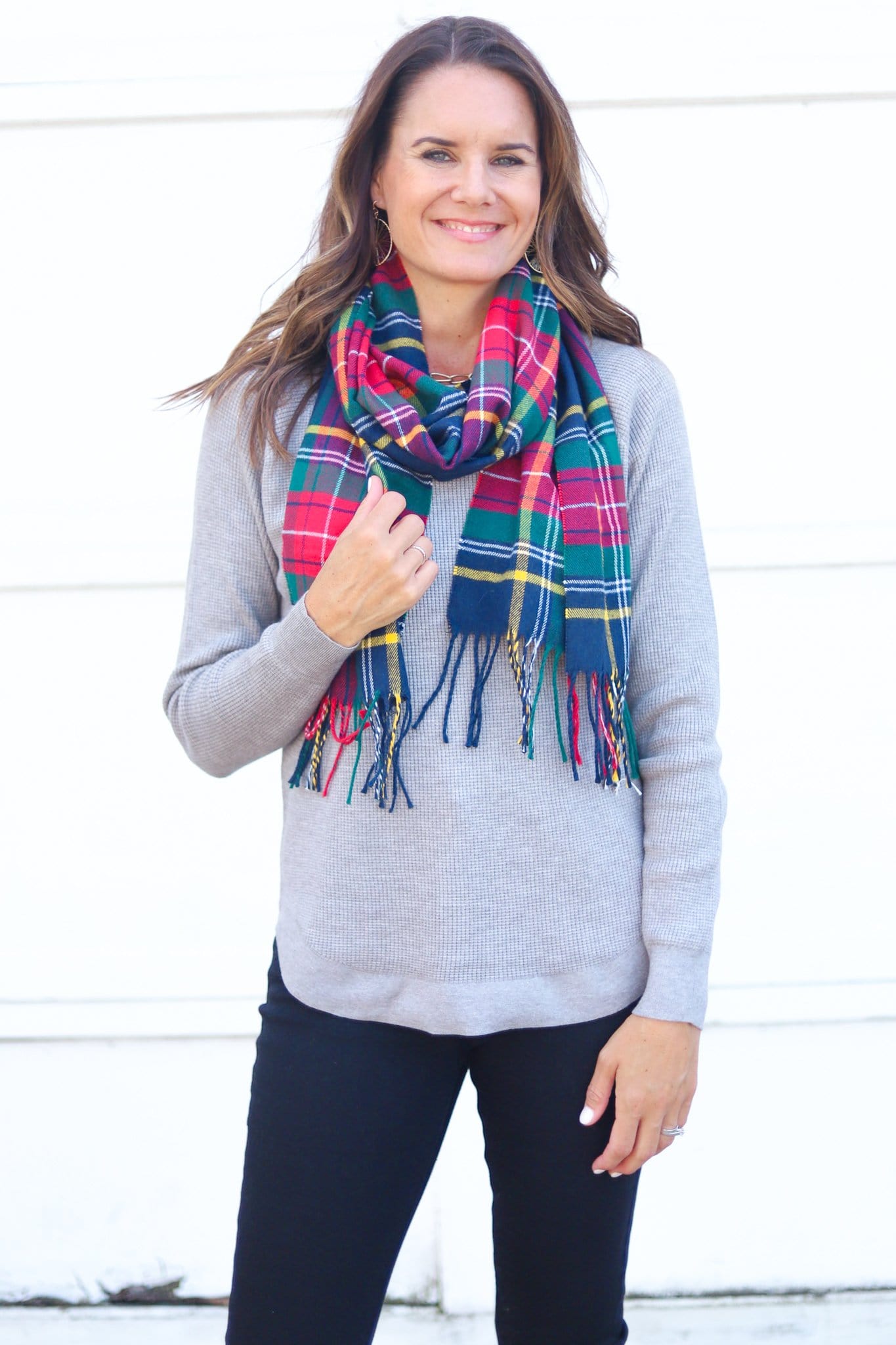 Cashmere Feel Scarf Navy Classic Plaid