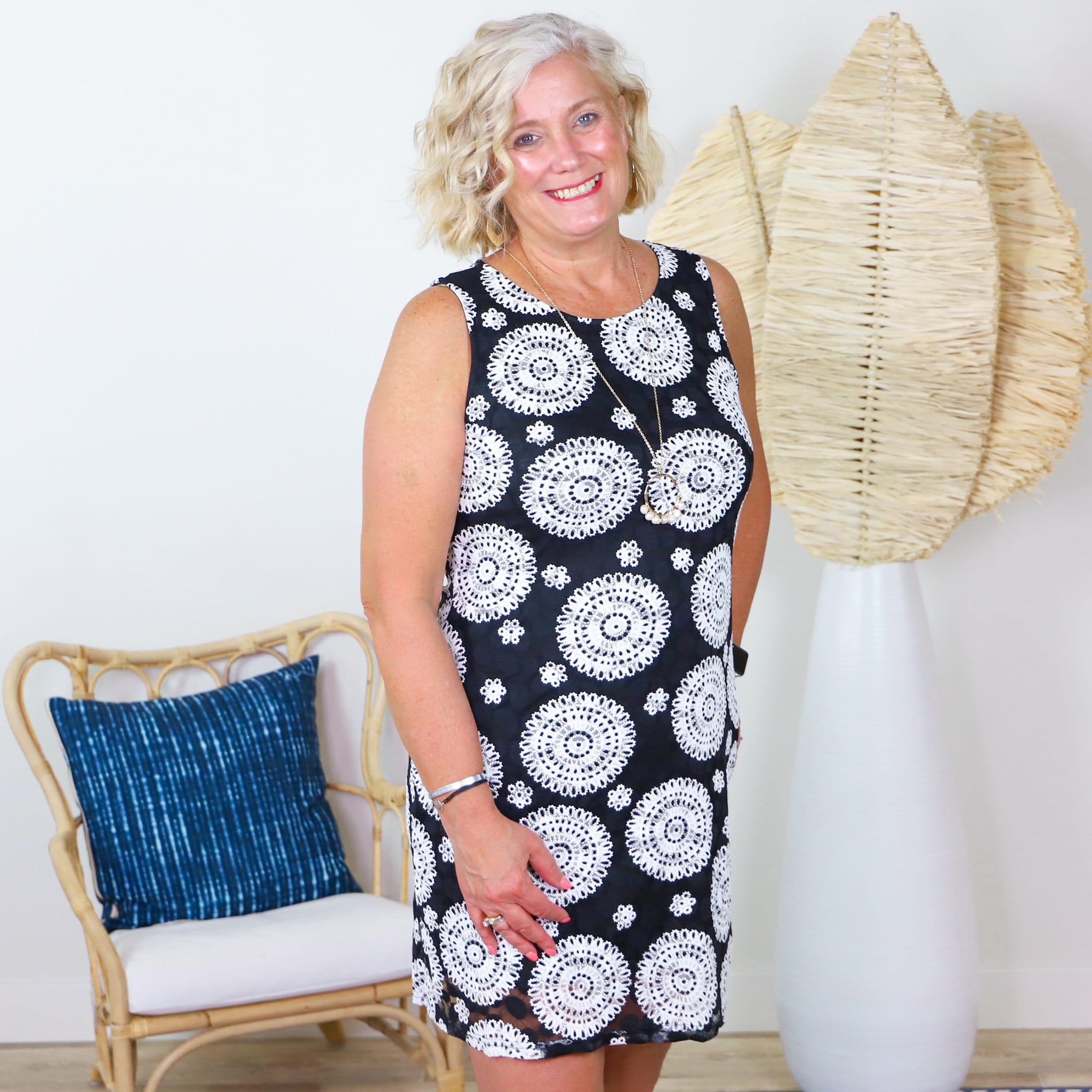 Black Mandalla Print Shift Dress