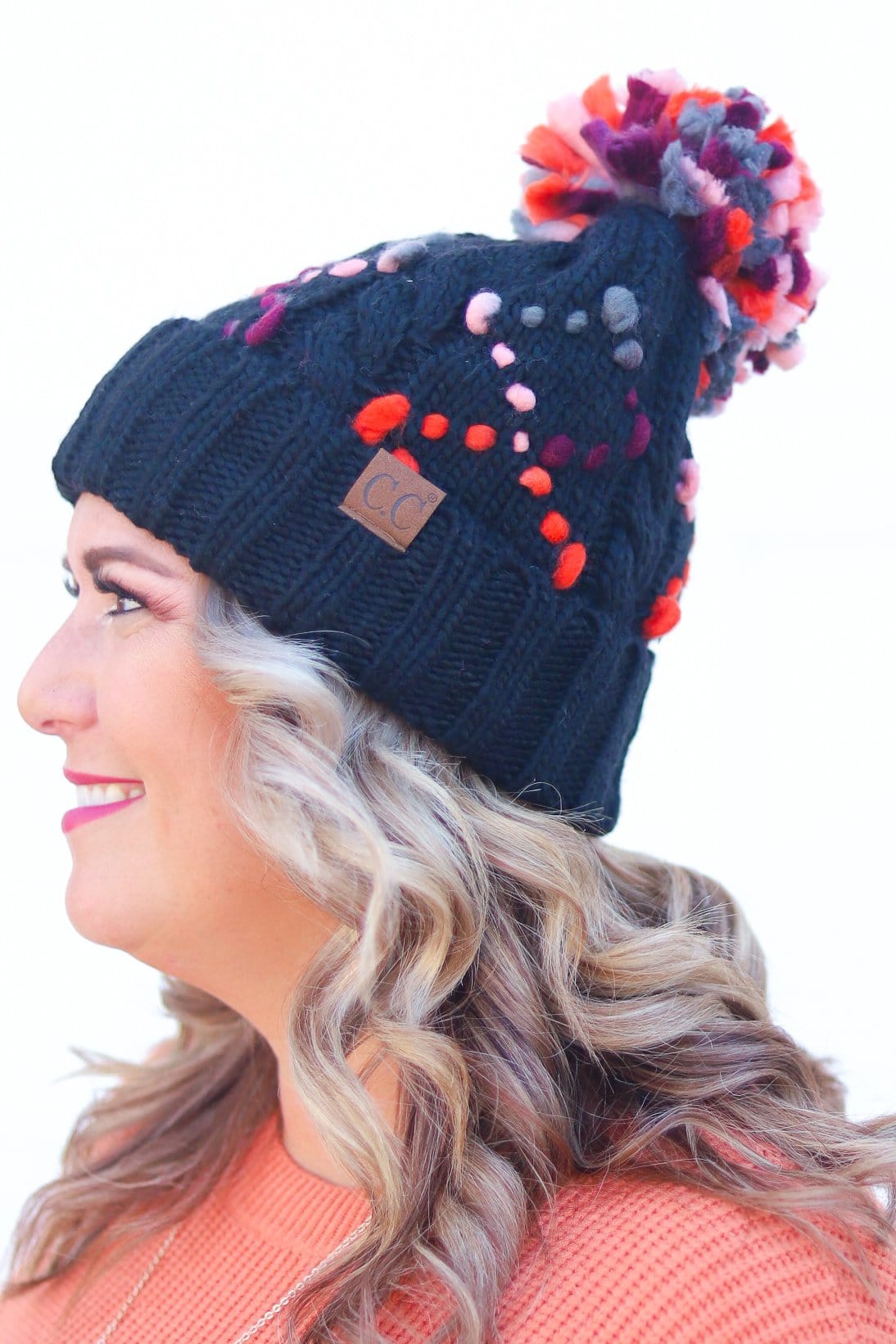 Chunky Knit Yarn Pom Beanie