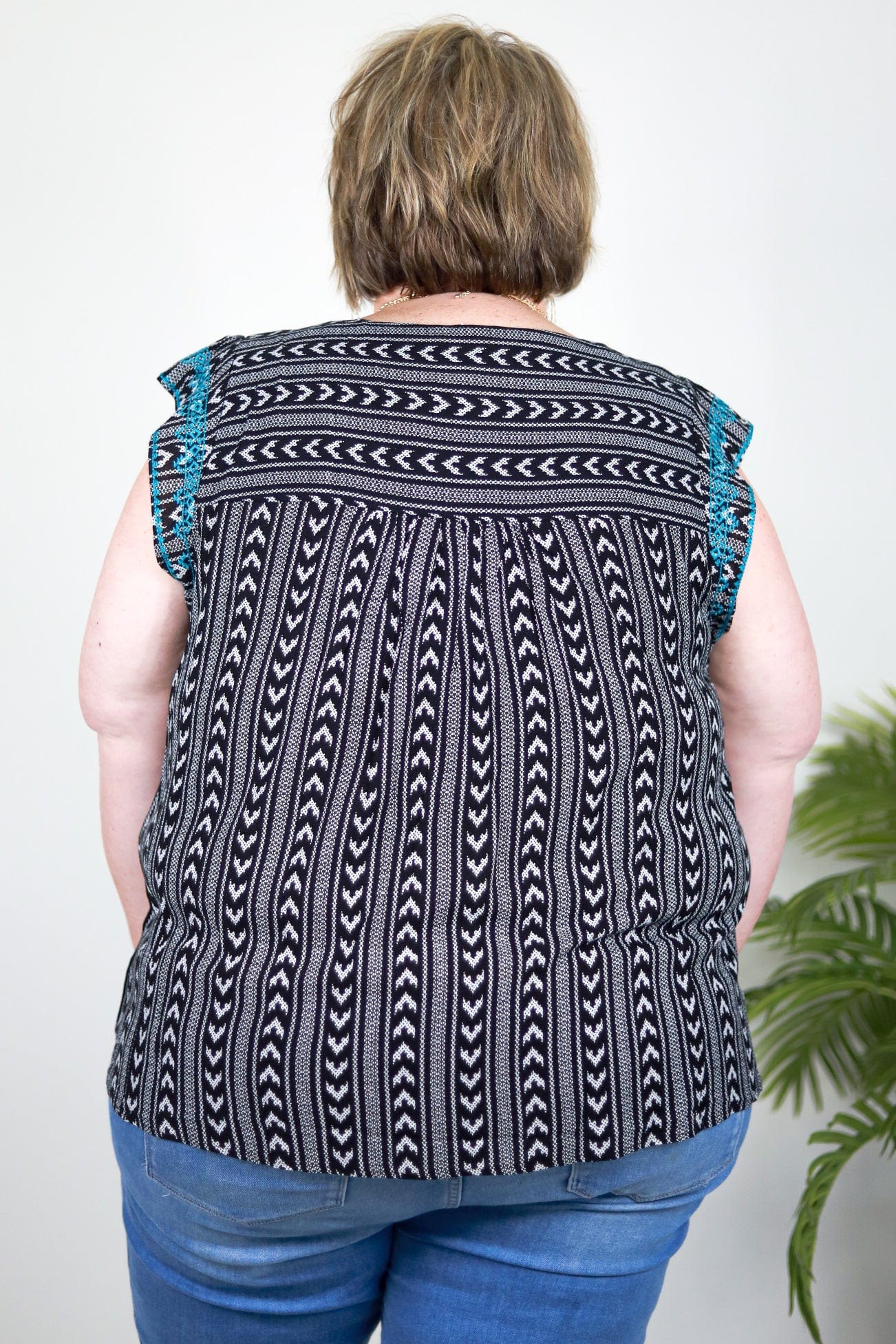 Teal Embroidered Detail Flutter Tank