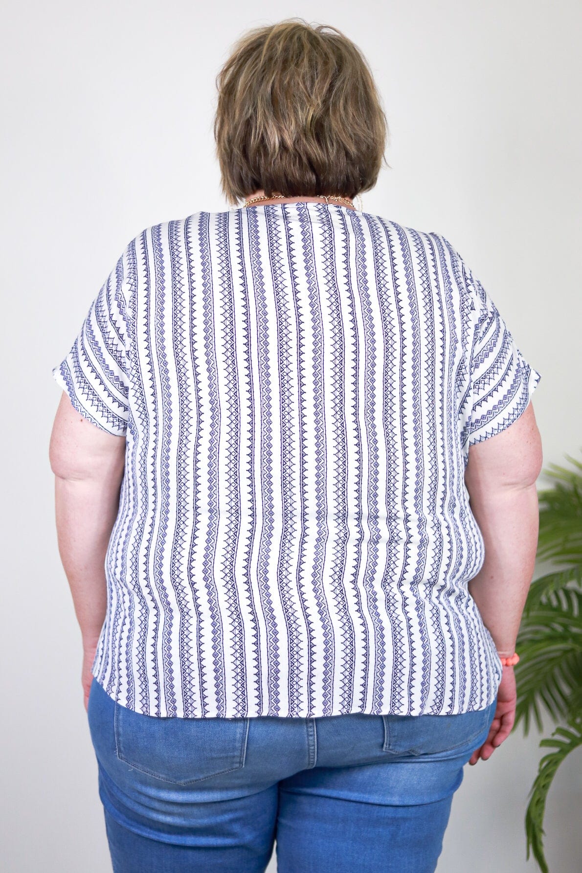 Ivory & Navy Embroidered Top
