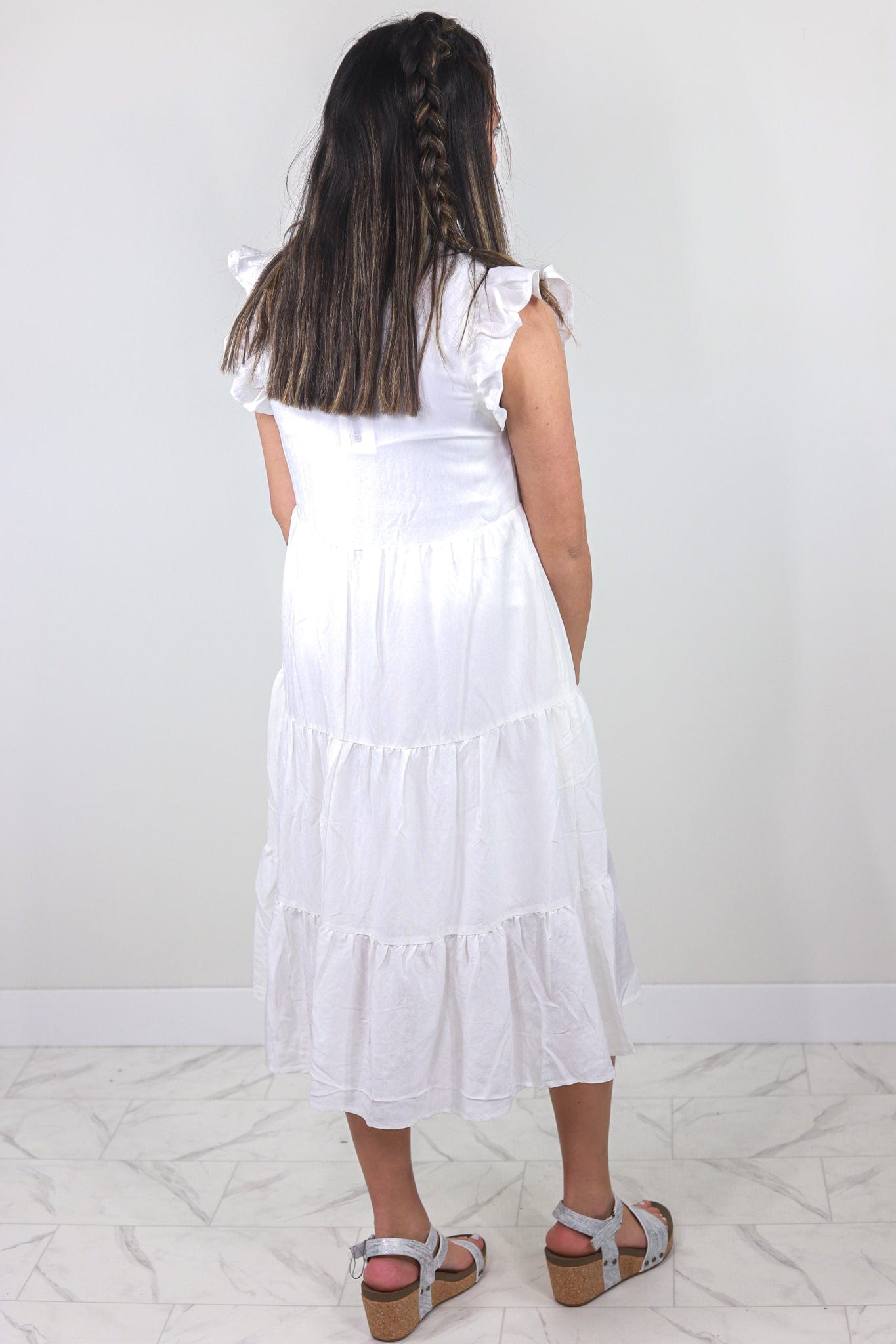 Off White Airy Tiered Ruffle Dress