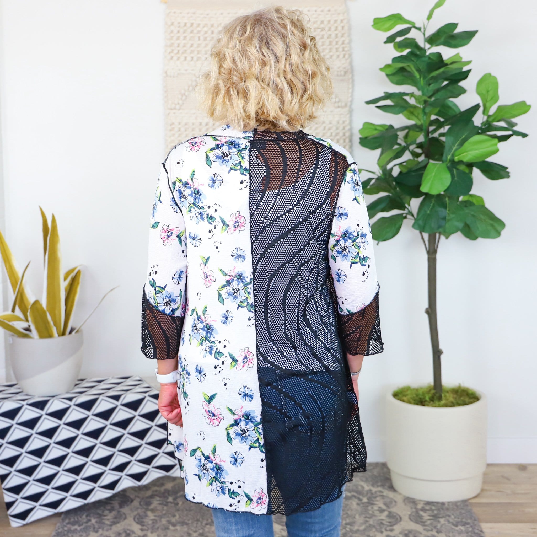 White Patchwork Floral Mesh Cardigan