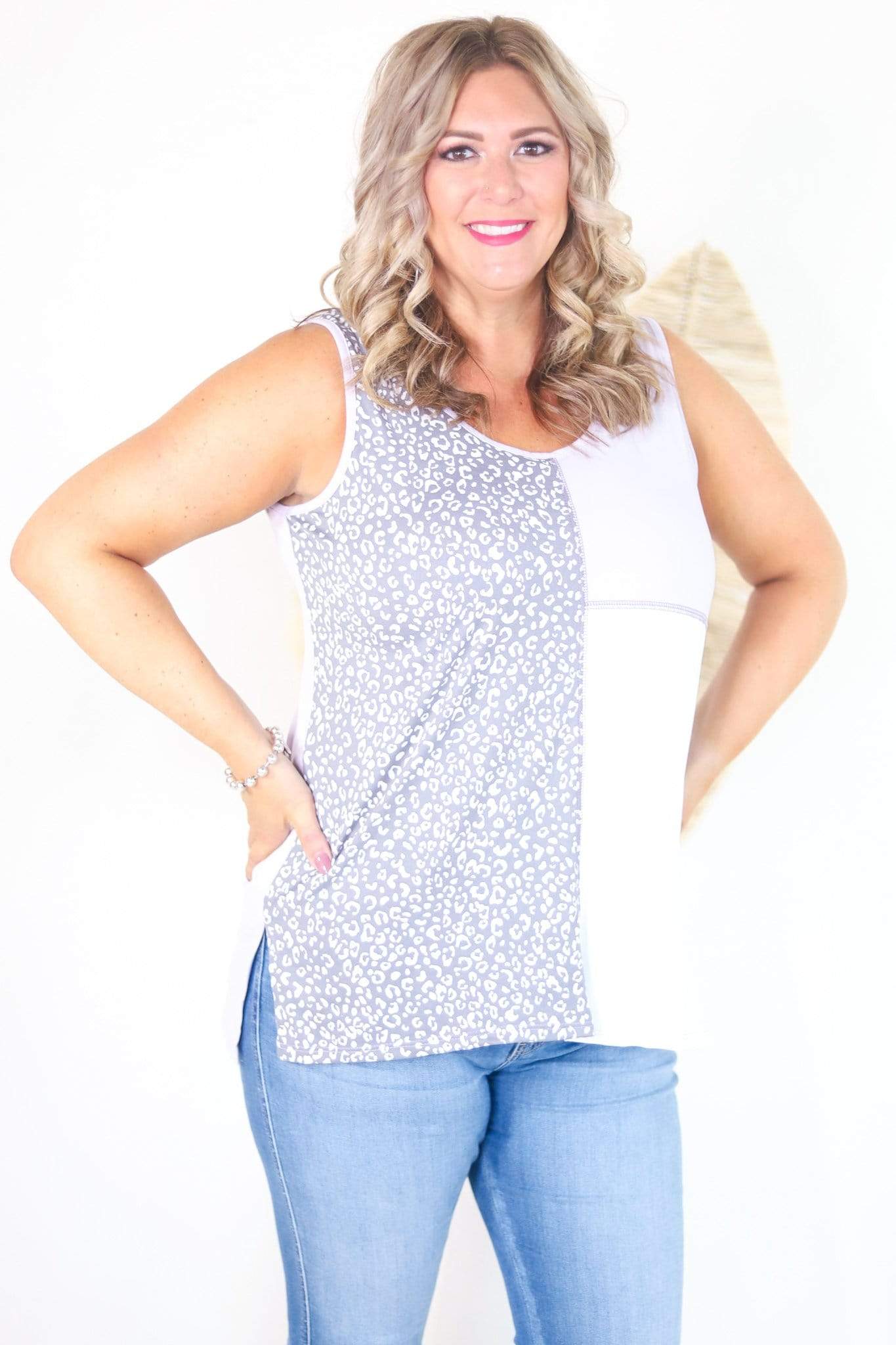 Lilac Cheetah Knit Color Block Tank
