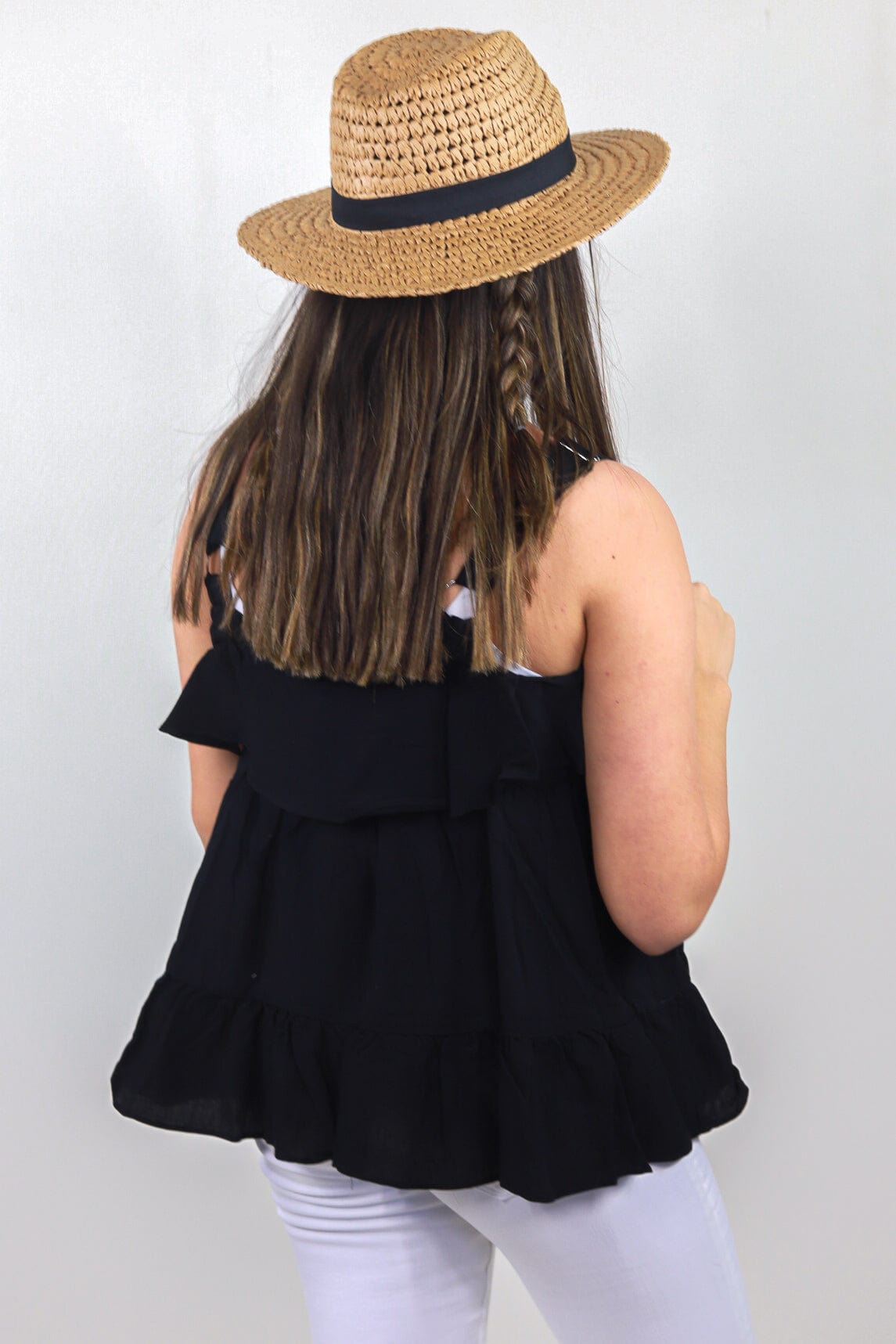 Black Flow Tank w/Decorative Straps