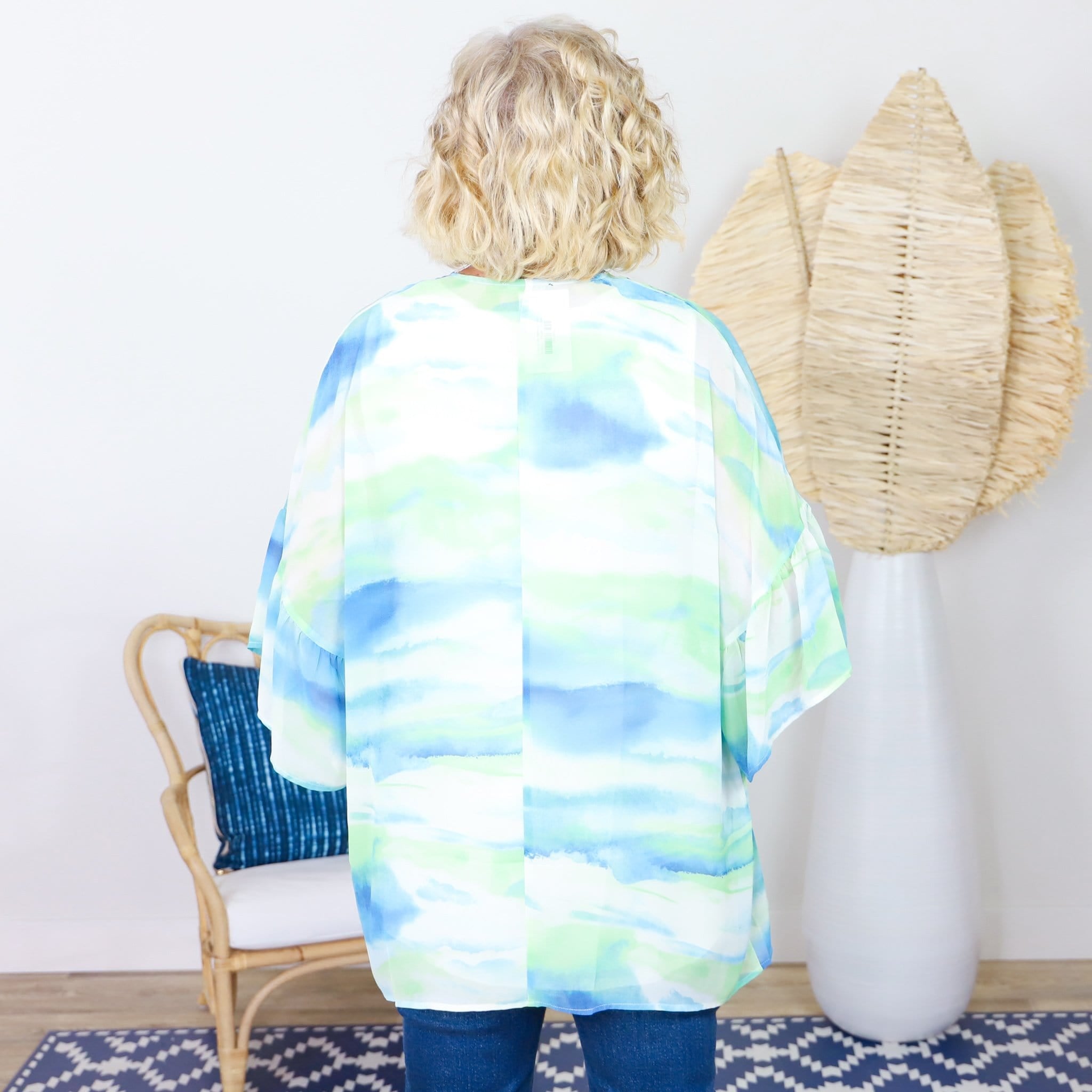 Tie Dye Ruffle Sleeve Kimono