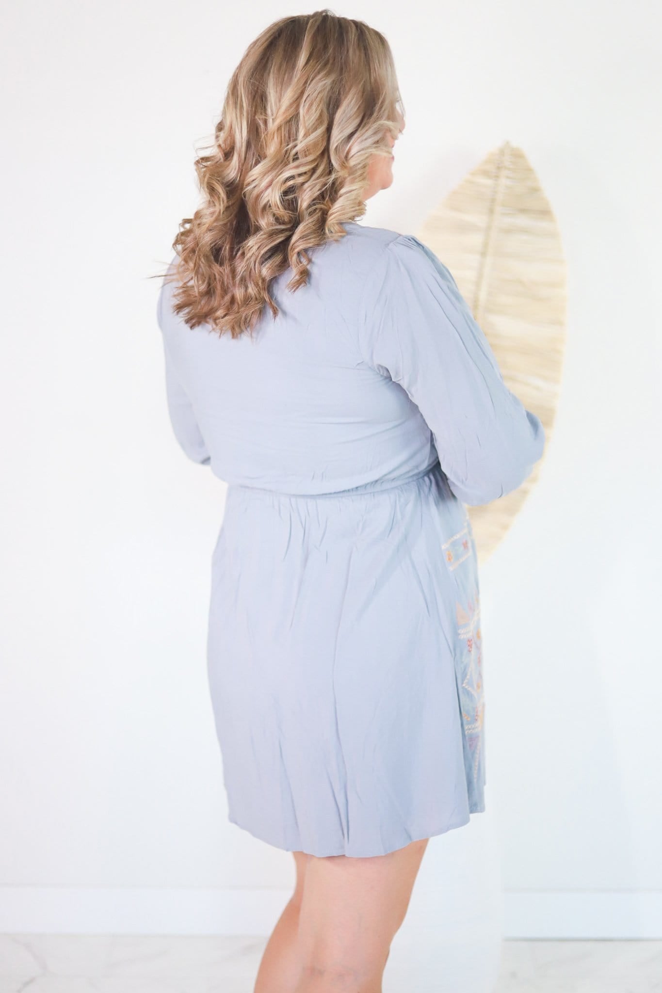 Light Grey Embroidered Boho Dress