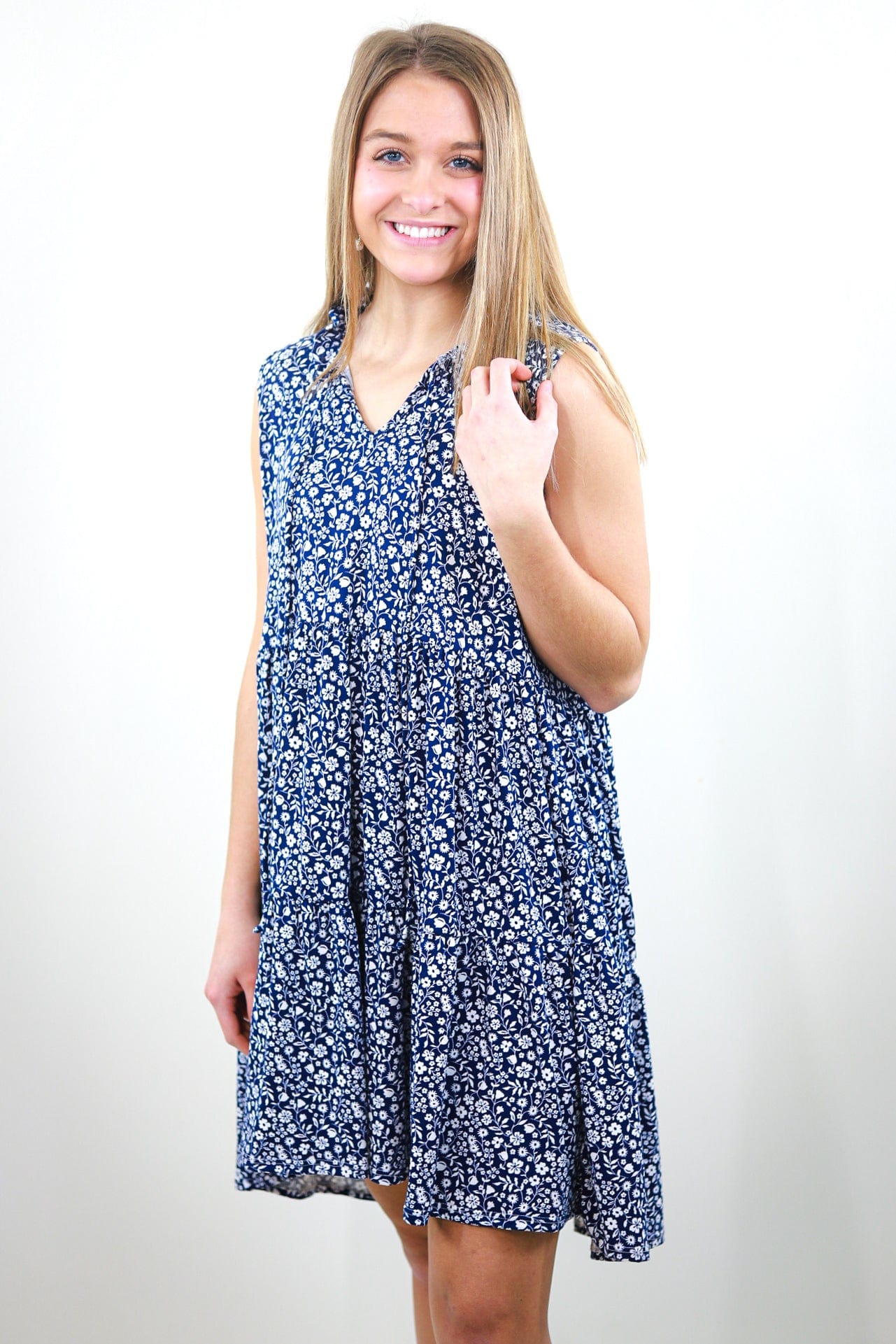 Navy Mini Floral Swing Dress