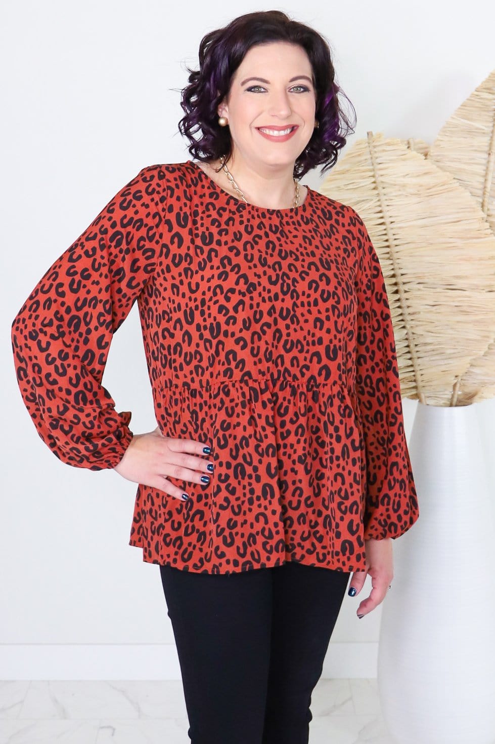 Button Back Animal Print Top