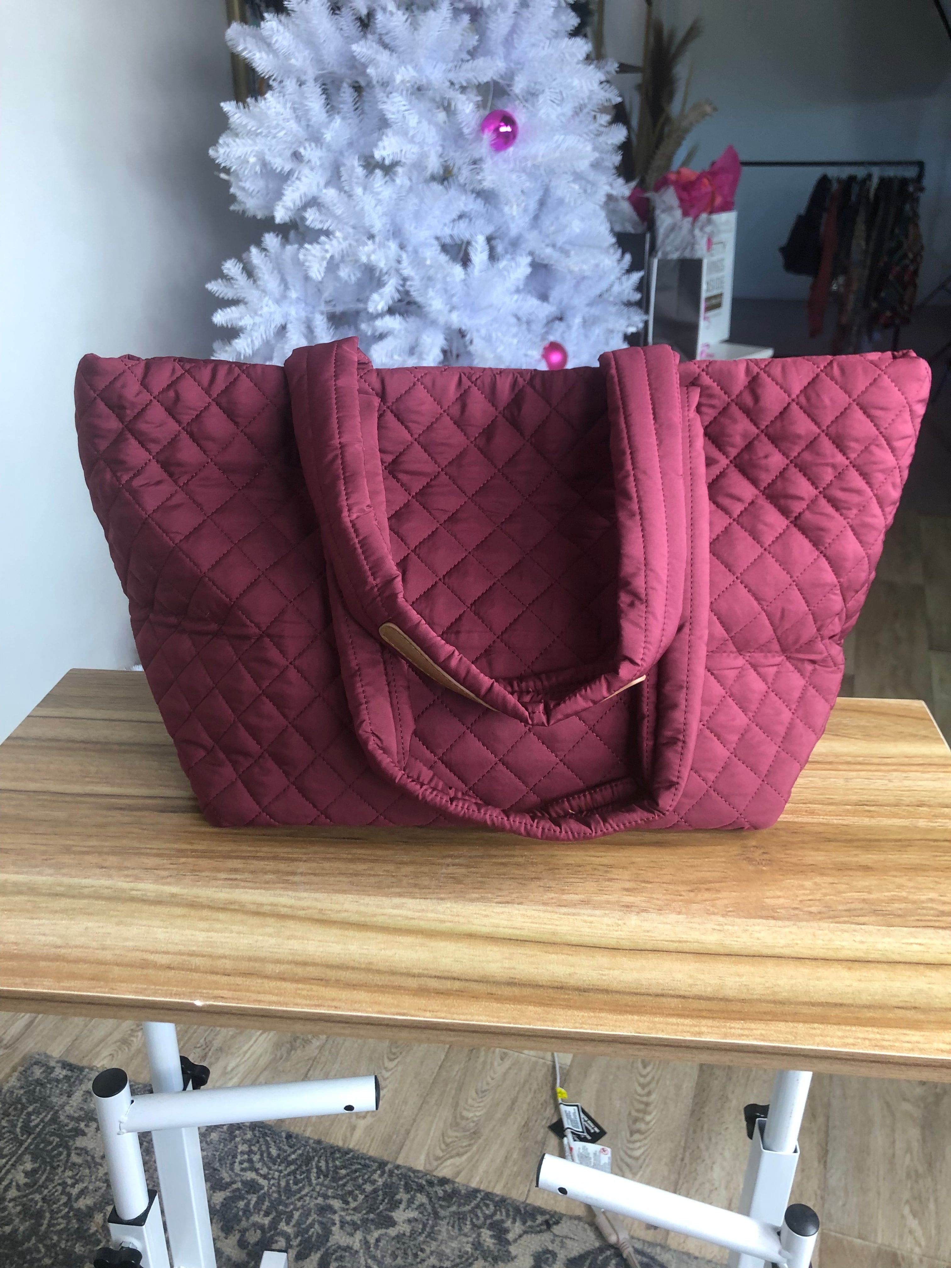 Burgundy Quilted Tote Bag