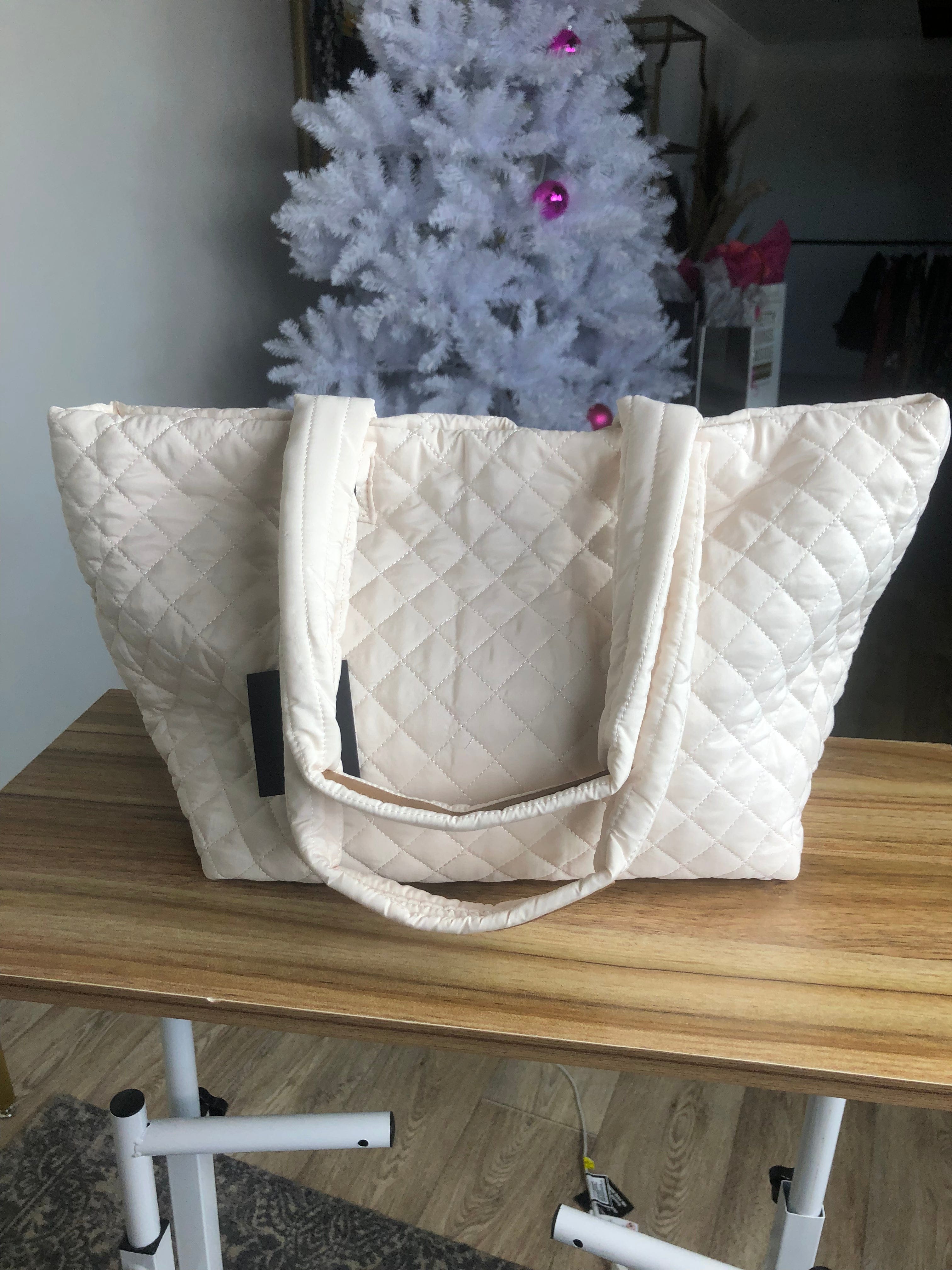 Ivory Quilted Tote Bag
