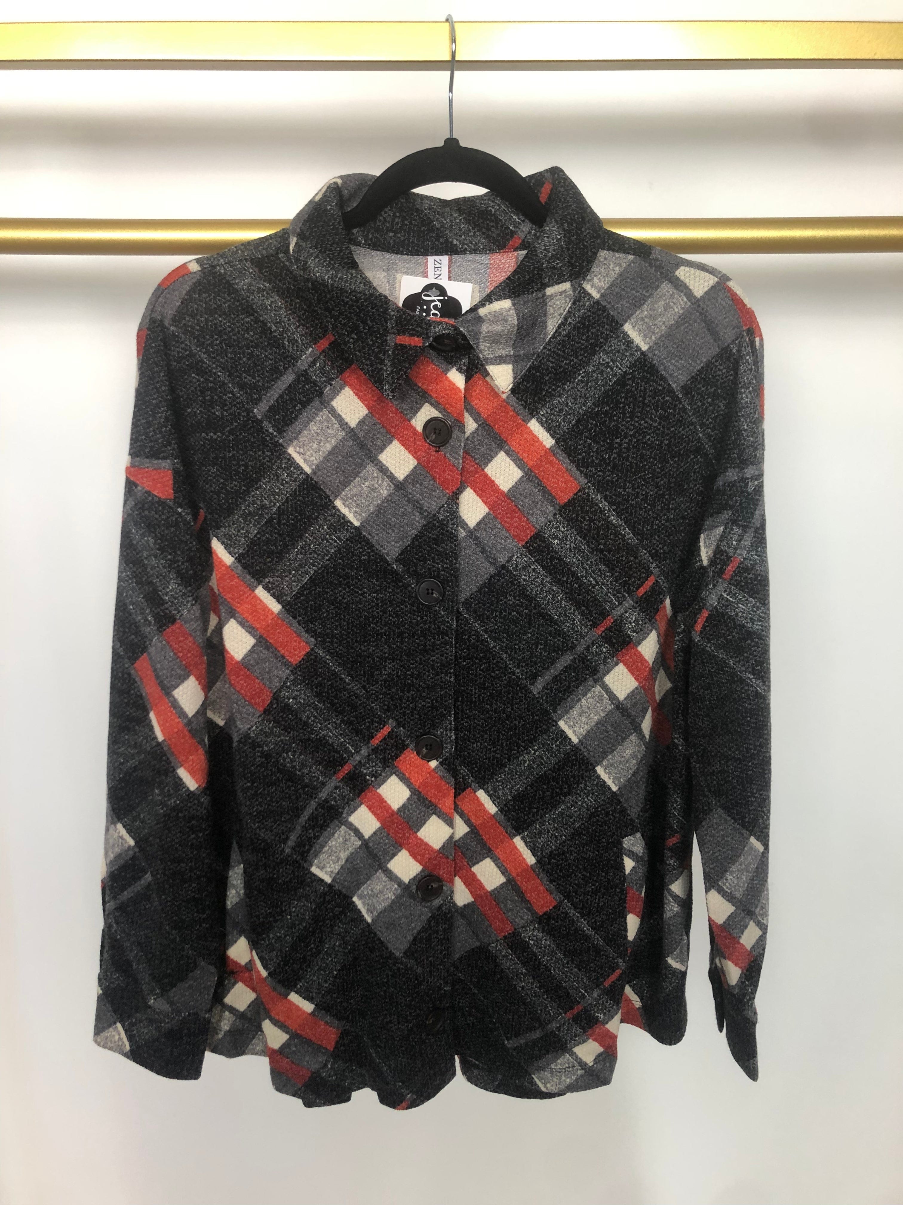 Black Plaid Knit Shacket
