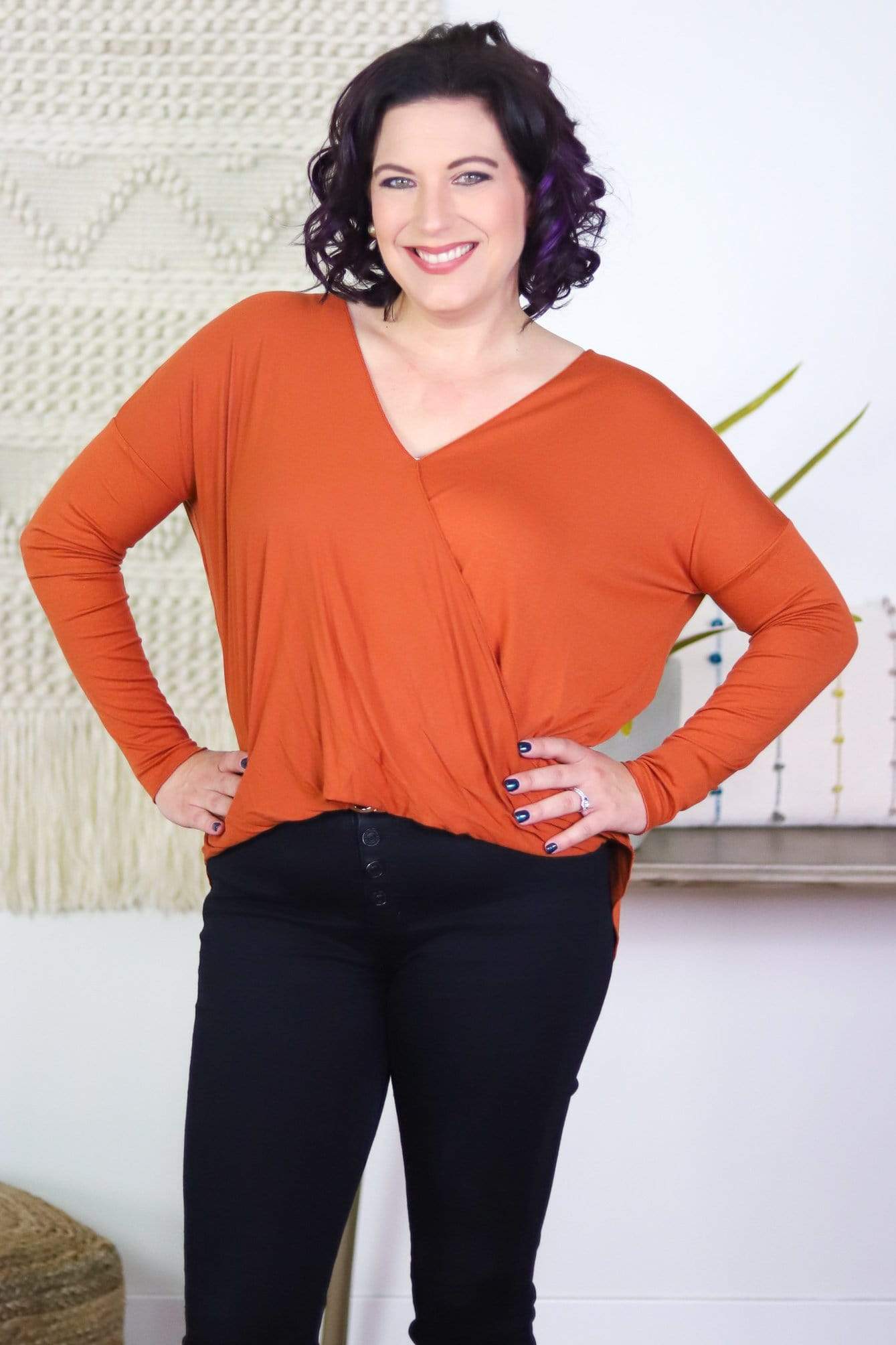 Orange CrissCross Front Long Sleeve Top
