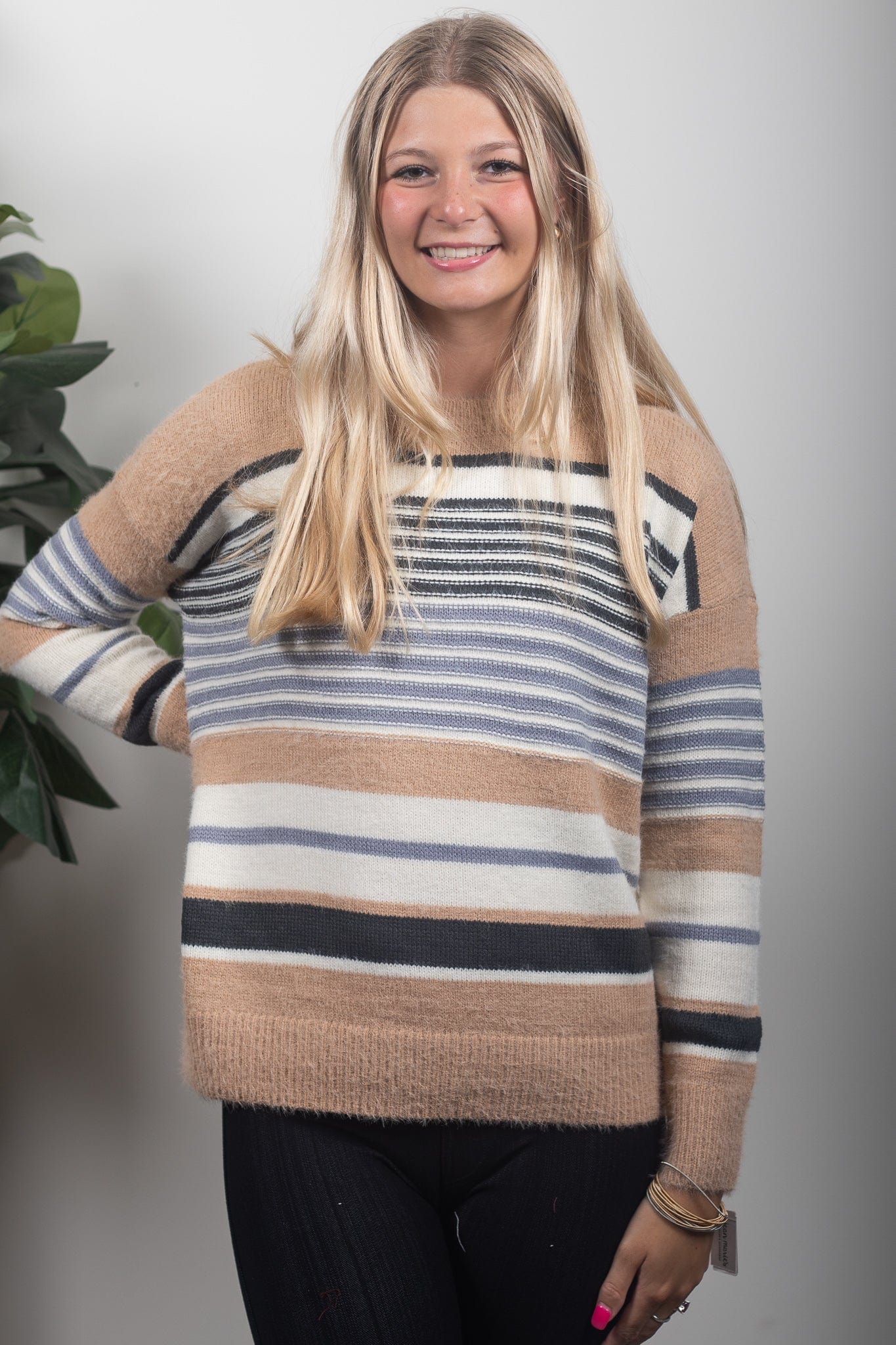Multi Striped Crew Neck Sweater