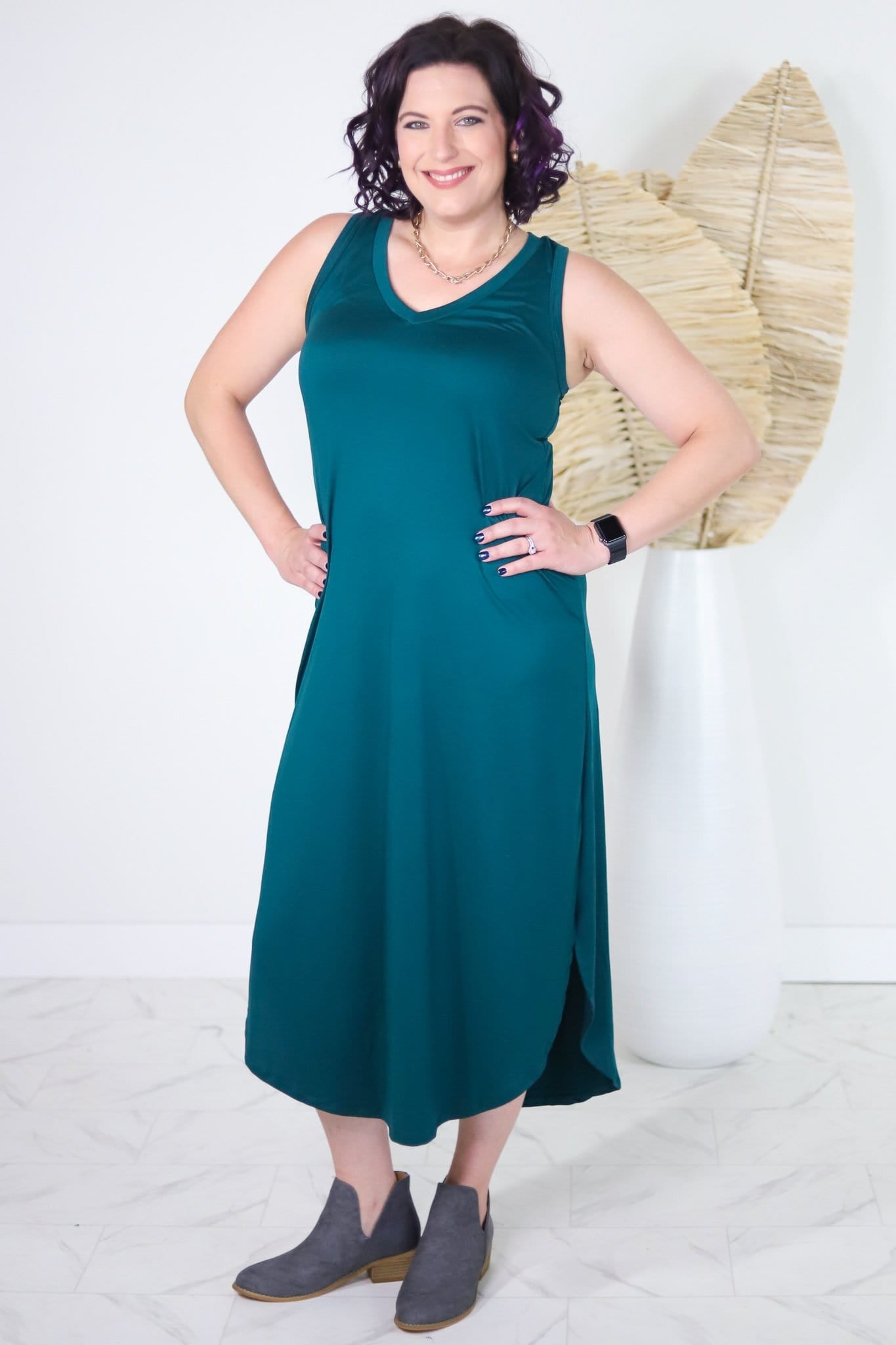 Hunter Green Round Hem Dress