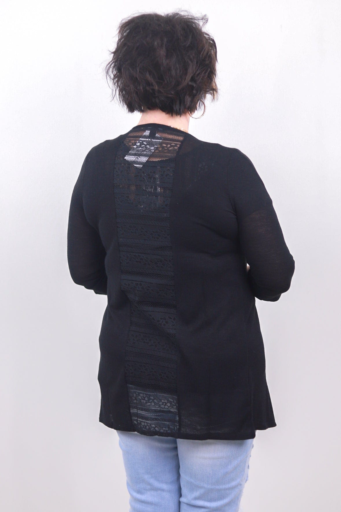 Black Lace Panel Back Cardigan