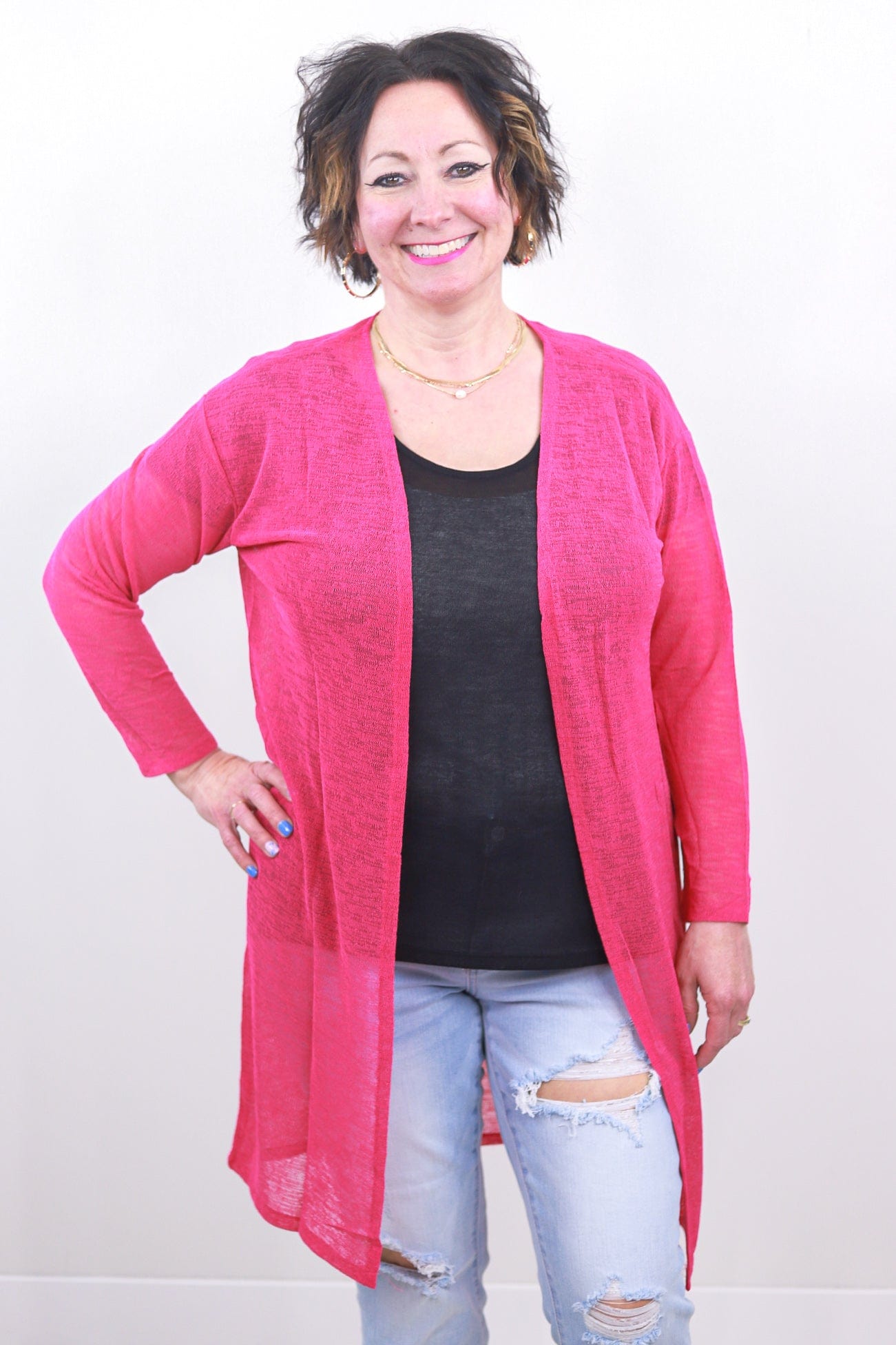 Fuchsia Spring Fling Sheer Cardigan
