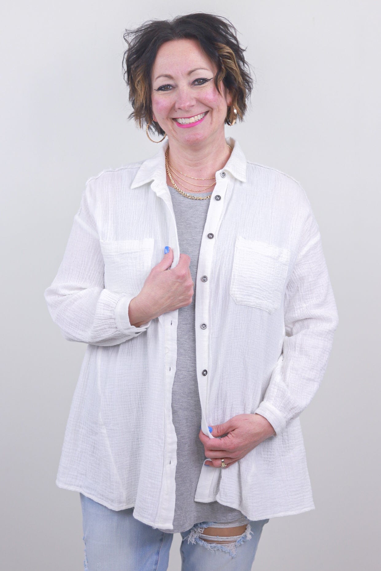 Ivory Textured Button Down Longsleeve