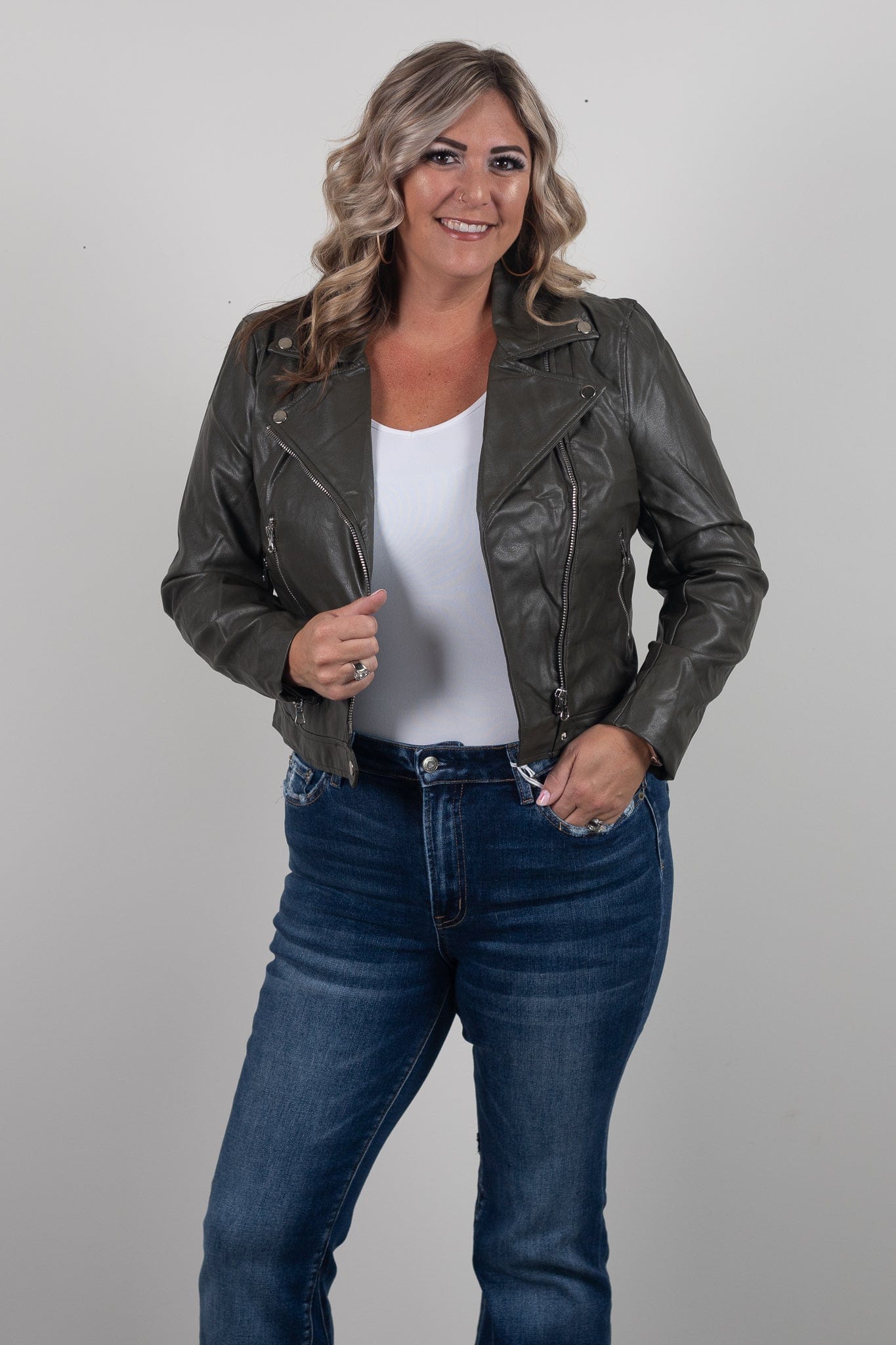 Dark Olive Leather Moto Jacket