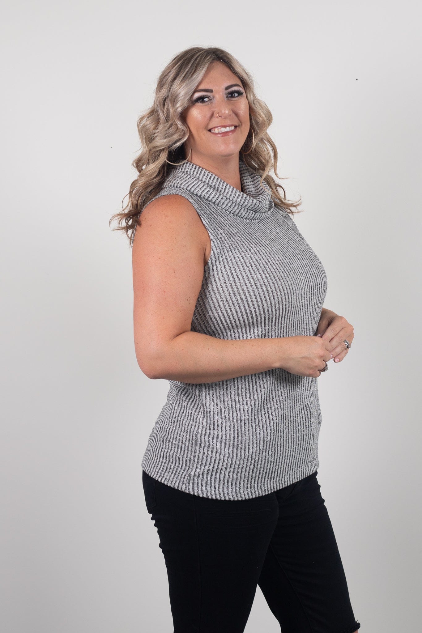 Charcoal Slouch Turtleneck Ribbed Tank