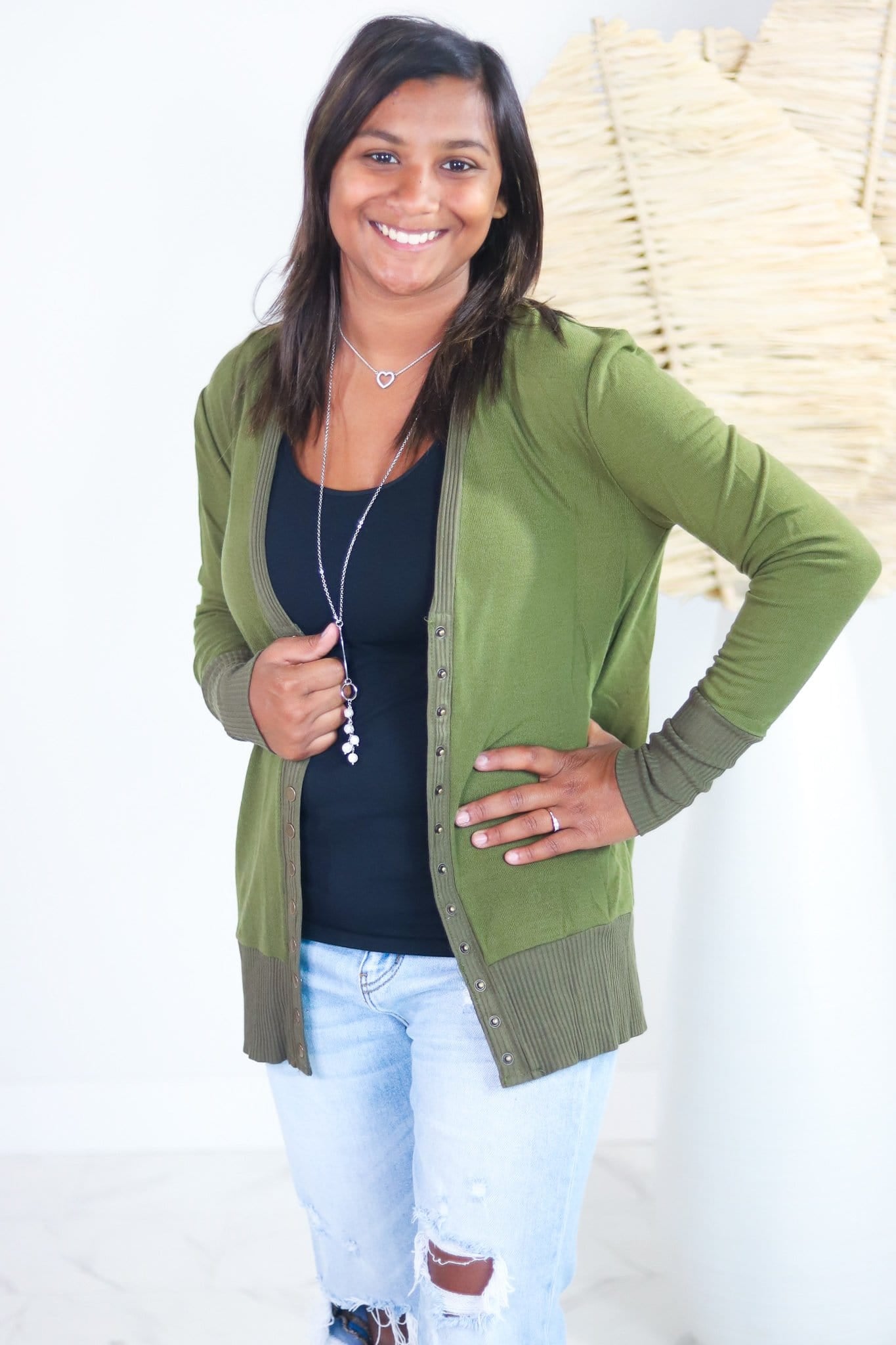 Solid V-Neck Button Down Cardigan