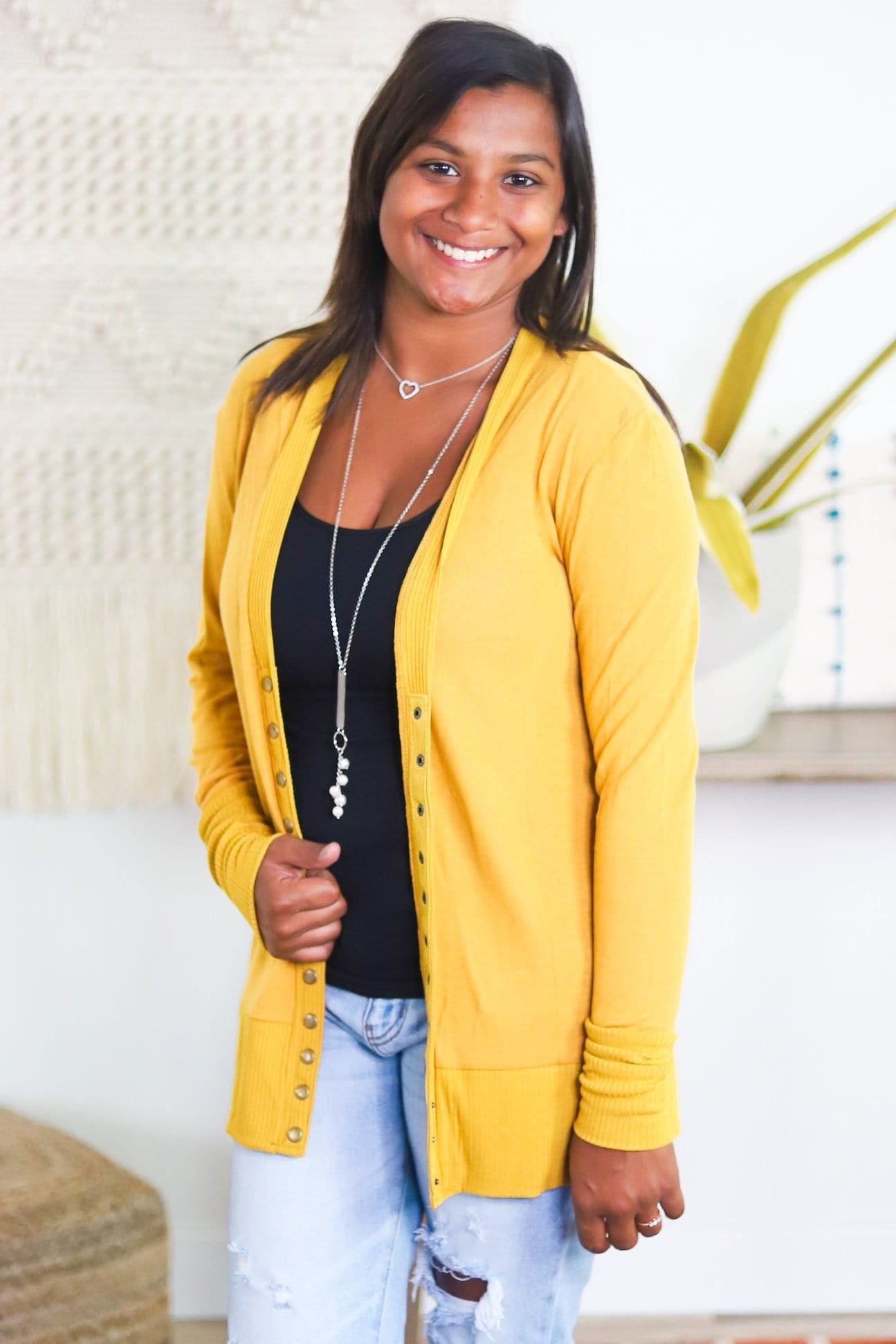 Solid V-Neck Button Down Cardigan