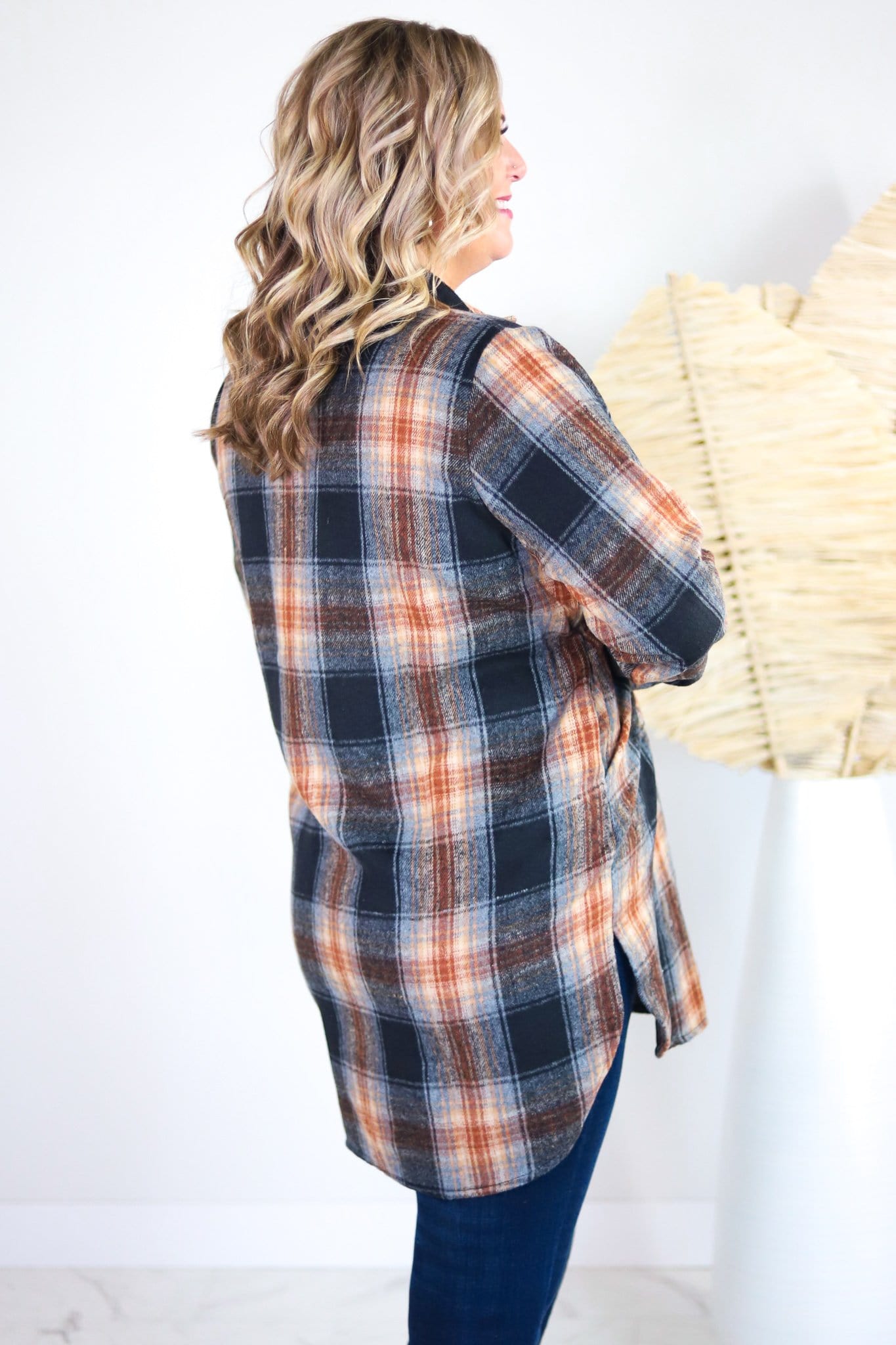 Black Multicolor Rolled Sleeve Flannel Shacket