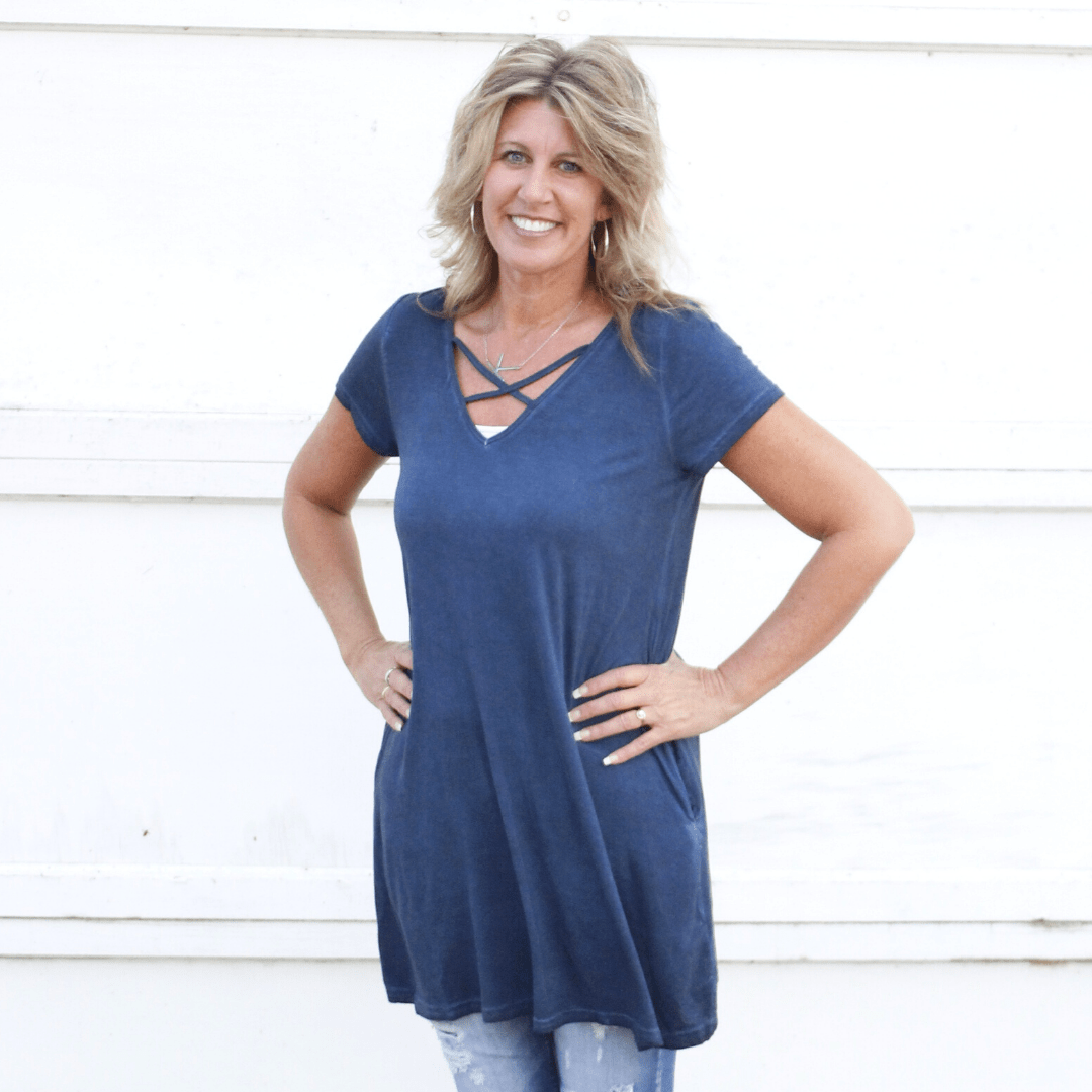 Washed Cross Vneck Pocket Dress