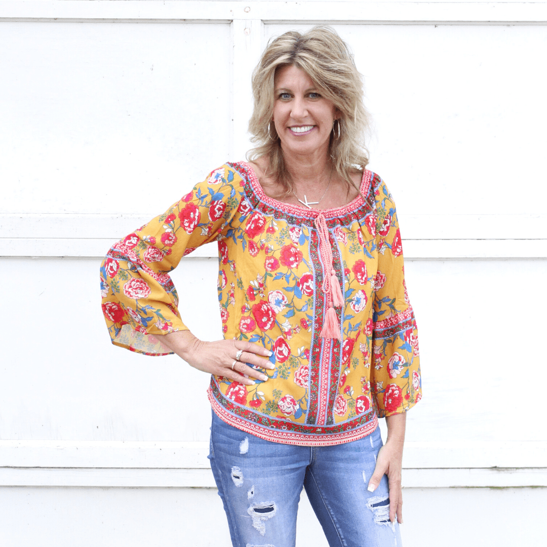 Floral Off Shoulder Bell Sleeve Top
