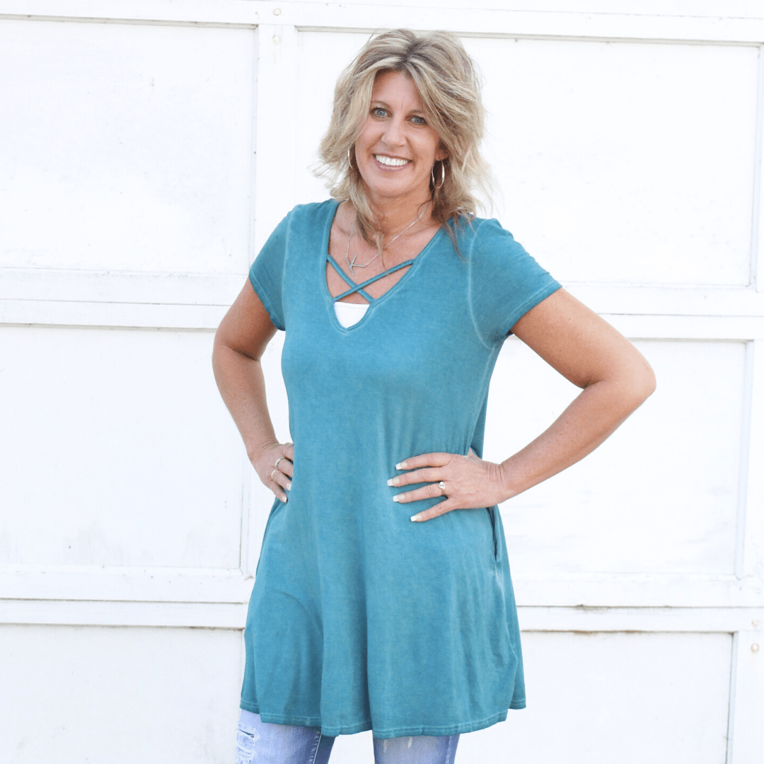 Washed Cross Vneck Pocket Dress