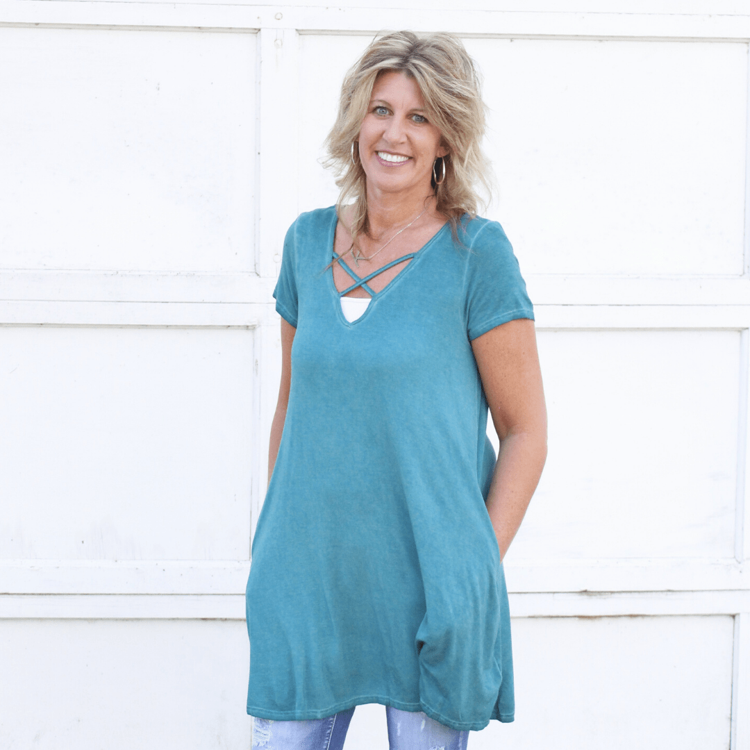 Washed Cross Vneck Pocket Dress